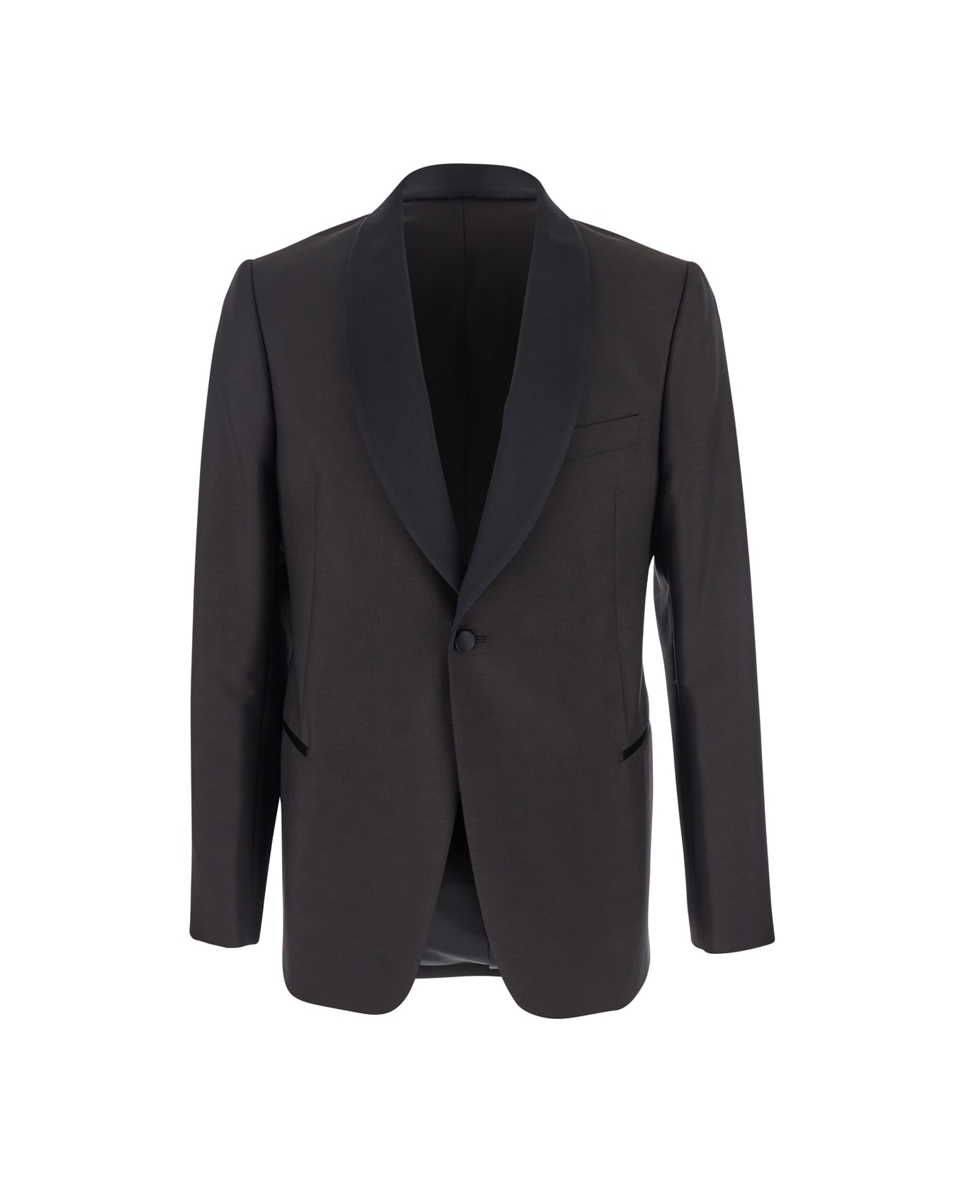 Emporio Armani Brown Single-breasted Jacket With Shawl Revers In Wool Blend Man - Brown