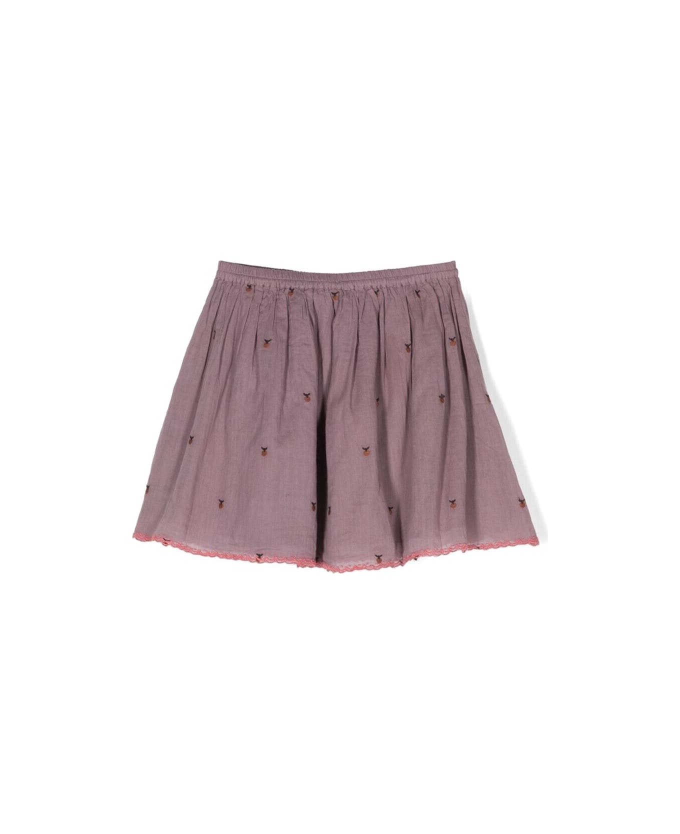 Emile Et Ida Purple Mini-skirt With All-over Fruit Embroidery In Cotton Girl - Multicolor