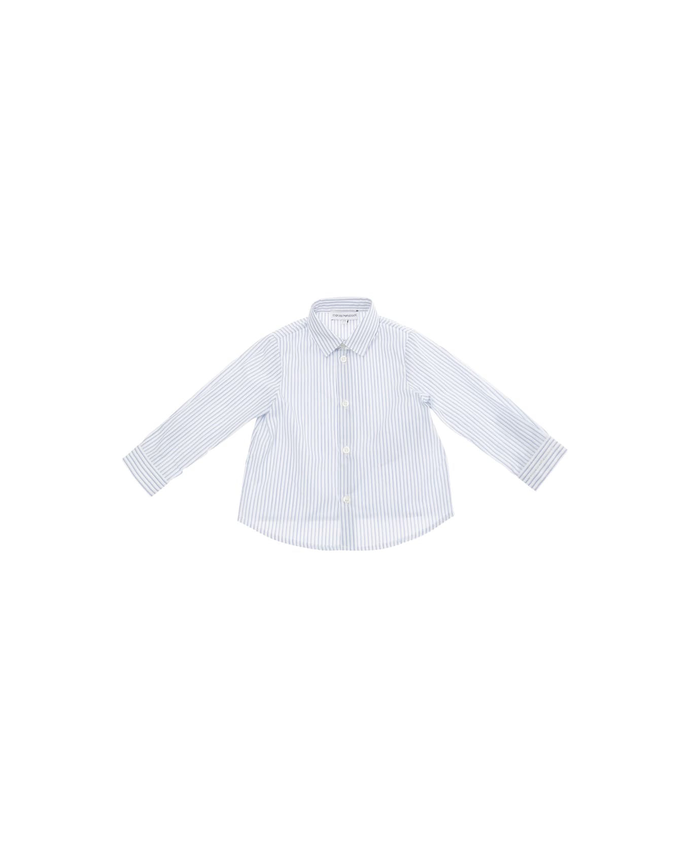 Emporio Armani Light Blue Shirt With All-over Strpied Motif And Logo Lettering Embroidery On The Cuff In Cotton Baby - Light blue