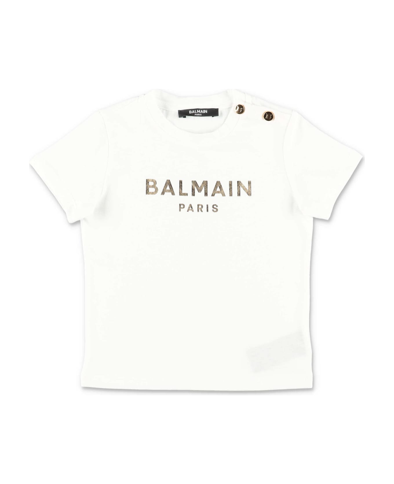 Balmain T-shirt Bianca In Jersey Di Cotone Baby Boy - White/gold