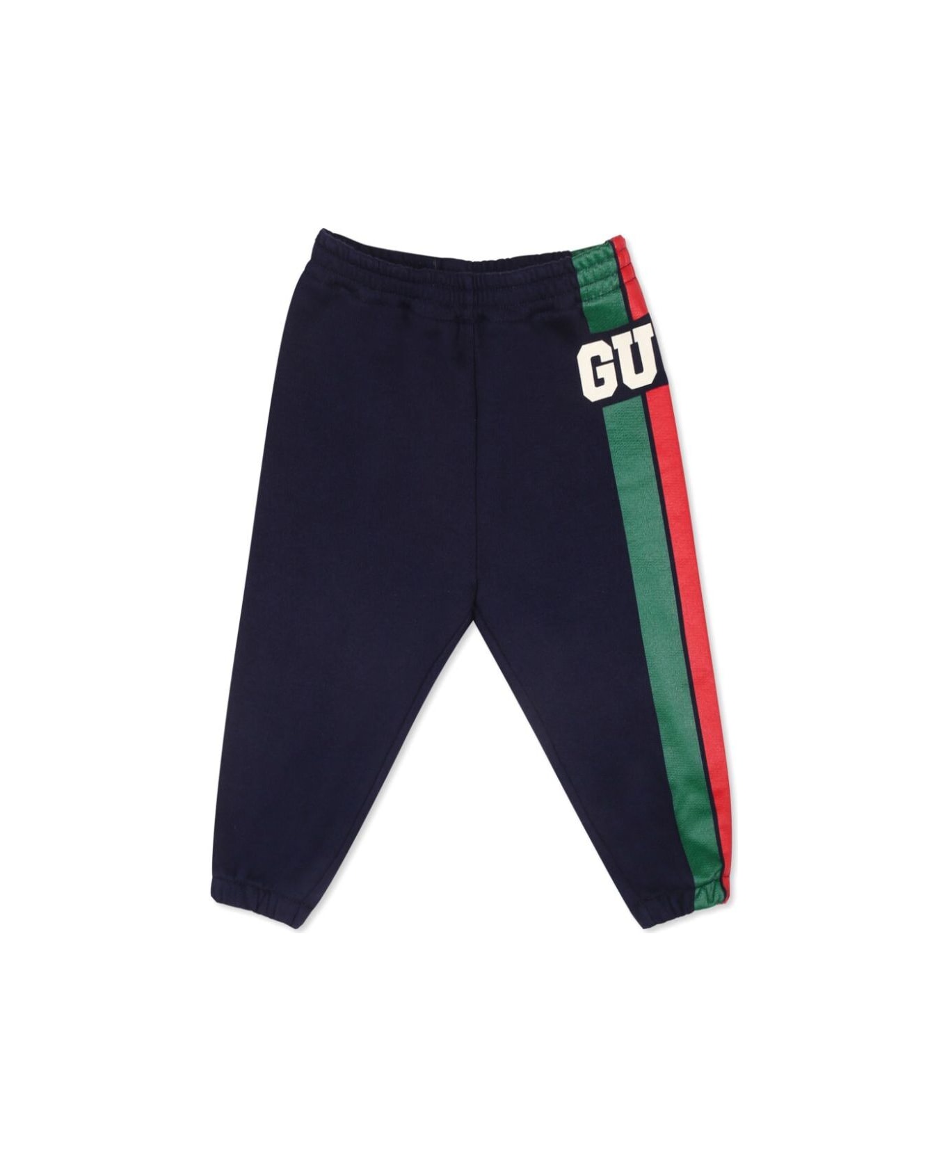 Gucci Black Pants With Web Detail And Logo Lettering In Fabric Baby - Blu