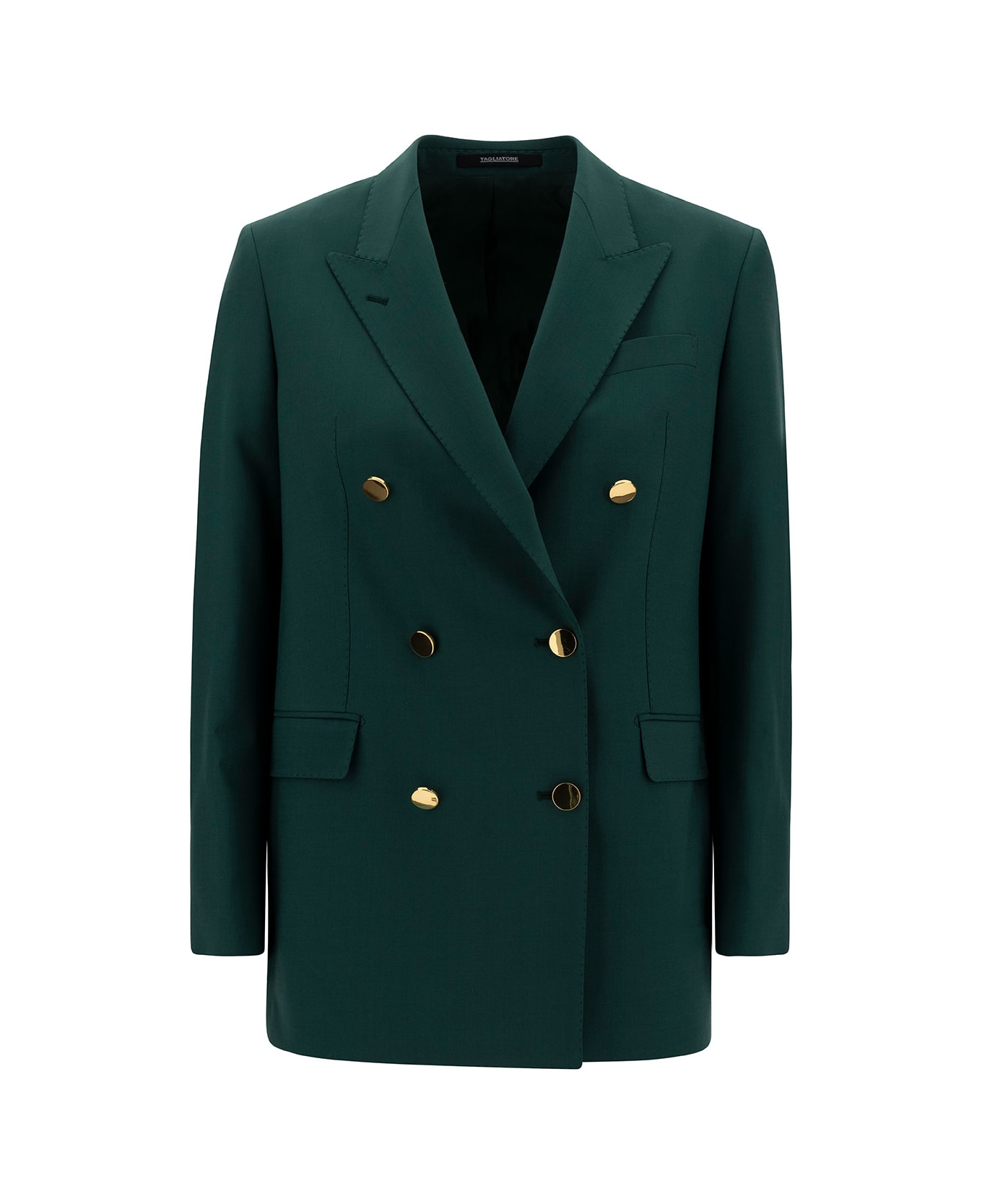 Tagliatore 'jasmine' Green Double-breasted Jacket With Golden Buttons In Stretch Wool Blend Woman - Green