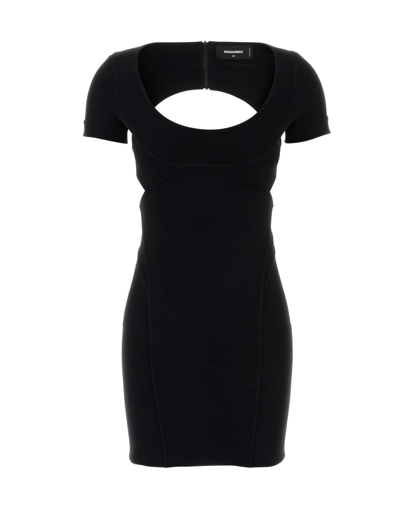 Dsquared2 Black Stretch Wool Blend Mini Dress - BLACK