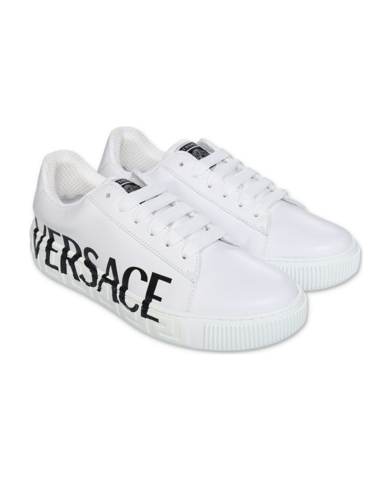 Versace Sneakers Bianche In Pelle Con Dettaglio Logo - Bianco