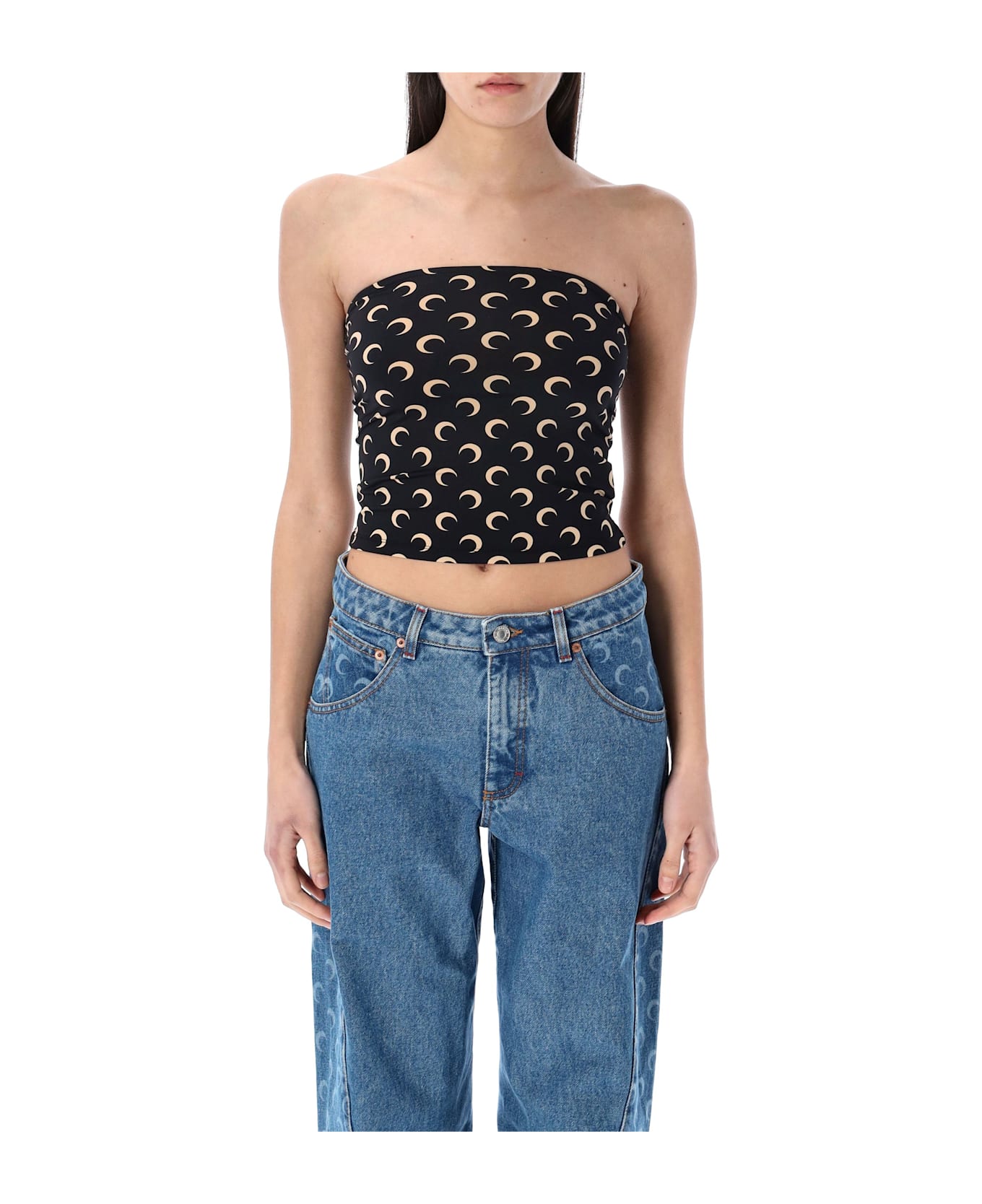 Marine Serre Recycled Moon Jersey Tube Top - Black