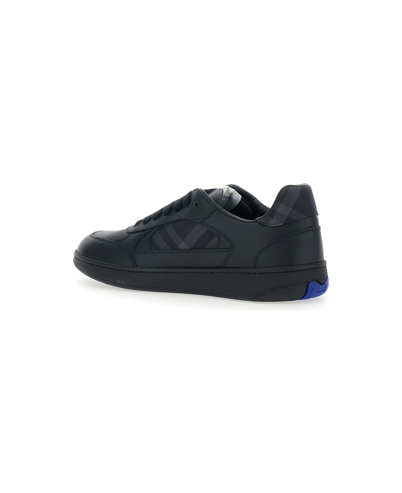 Burberry Black Low-top Sneakers With Logo On The Tongue And Check Motif In Leather Blend Man - Black