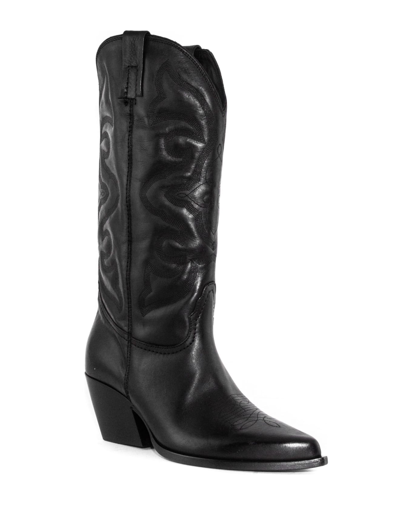 Elena Iachi Black Leather Texan Boots - Black