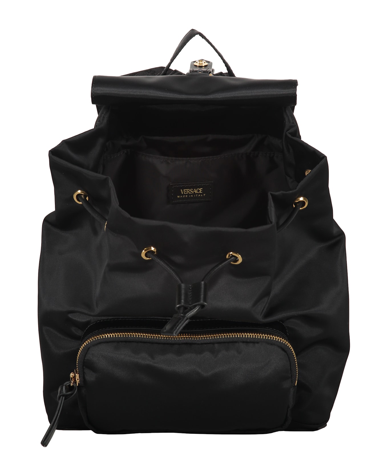 Versace Logo Detail Nylon Backpack - black