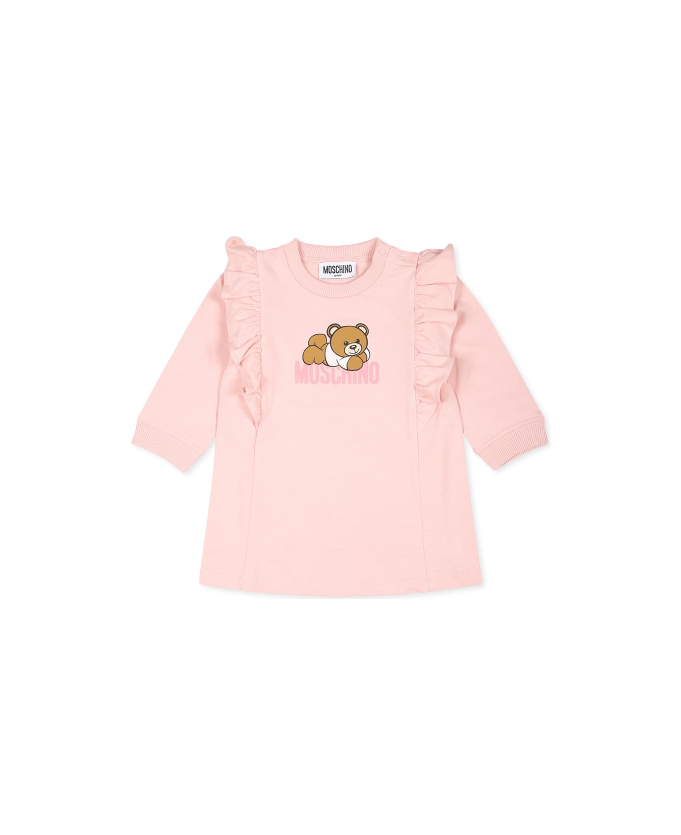 Moschino Pink Dress For Girl With Teddy Bear And Hearts - Pink