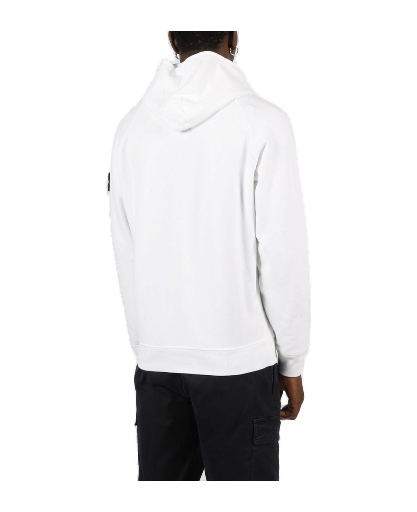 Stone Island Logo Patch Long-sleeved Hoodie - White