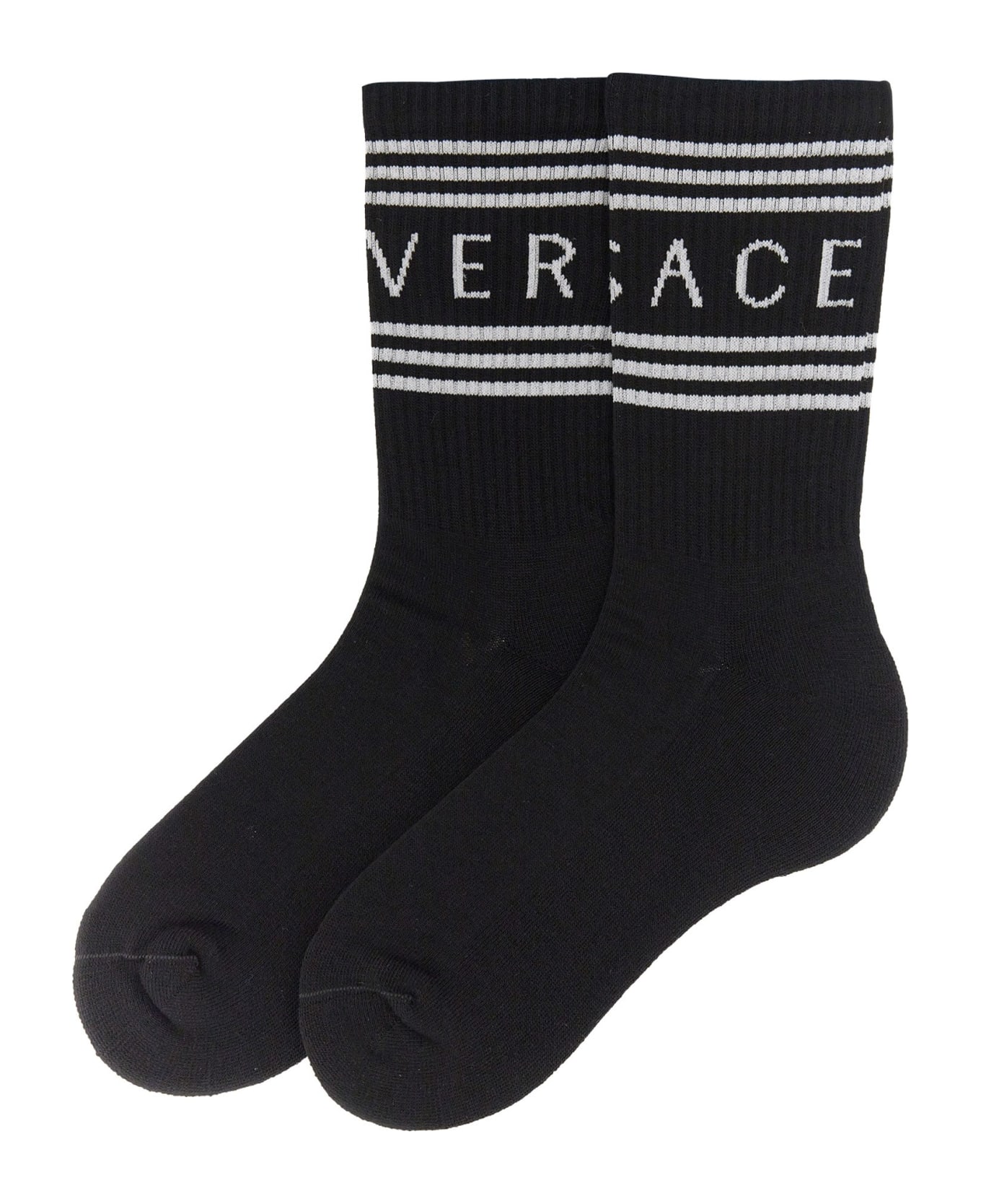 Versace Logo Socks - Black White 靴下