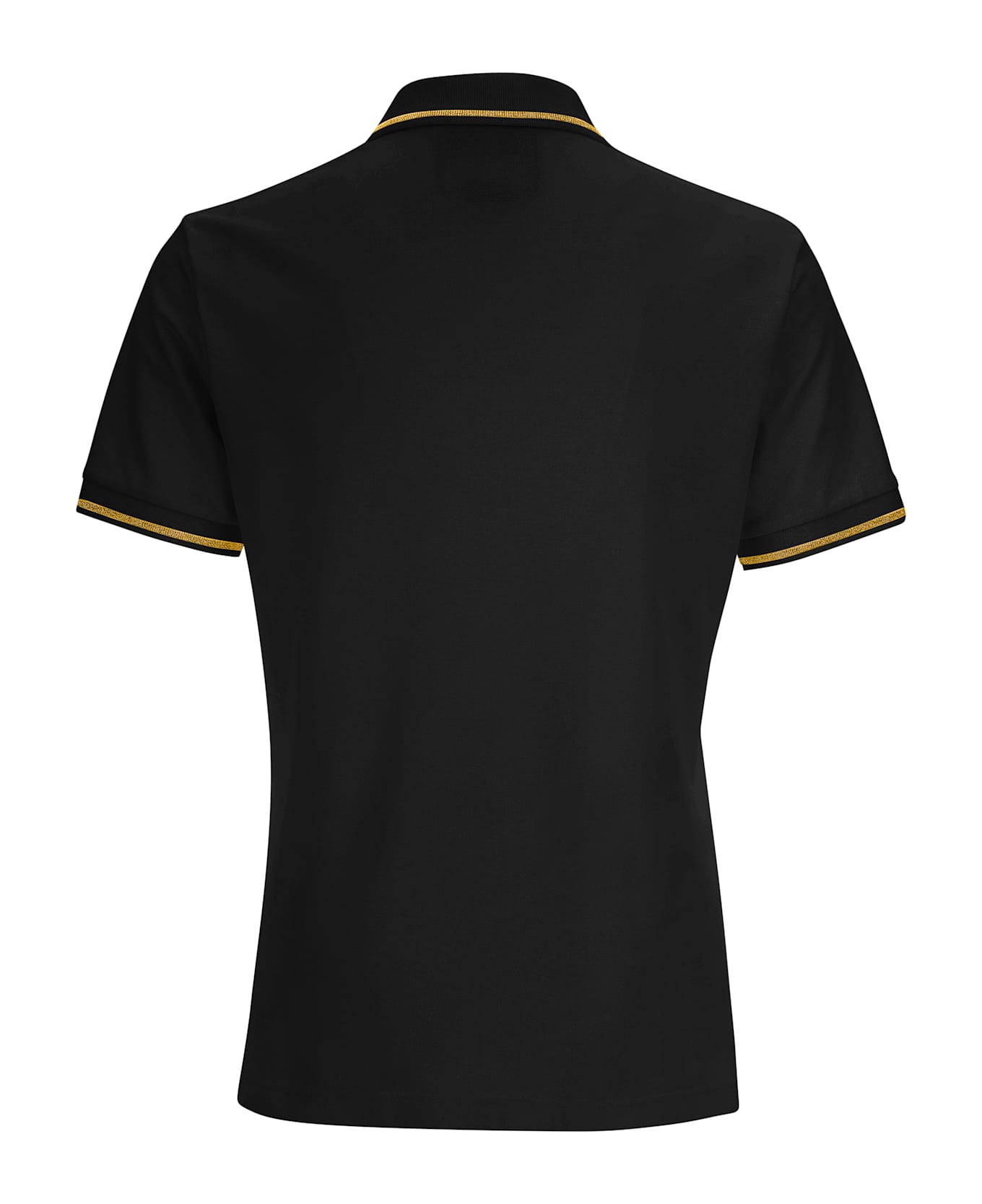 Versace Jeans Couture Black Cotton Polo Shirt With Gold Details And Logo - Black