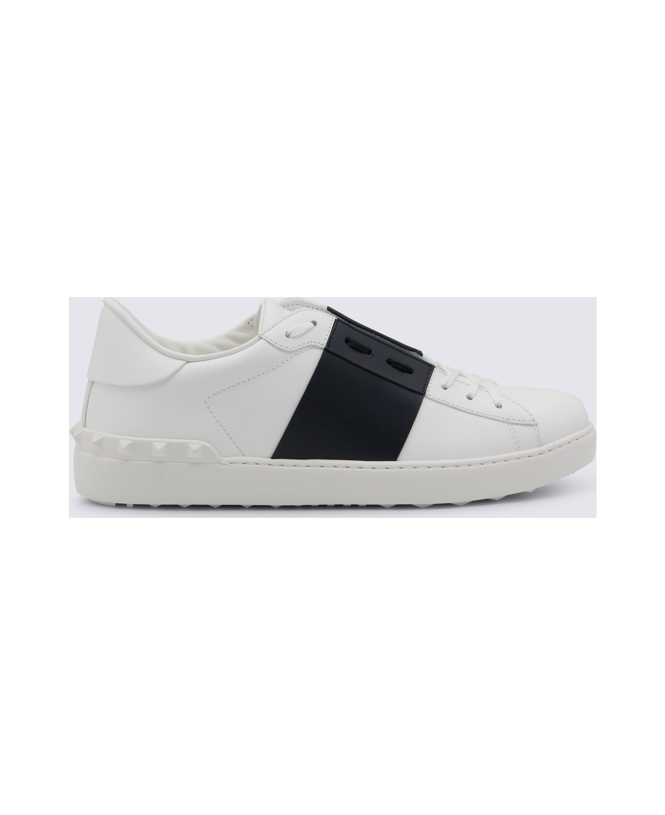 Valentino Garavani White And Blue Leather Open Sneakers - WHITE-MARINE