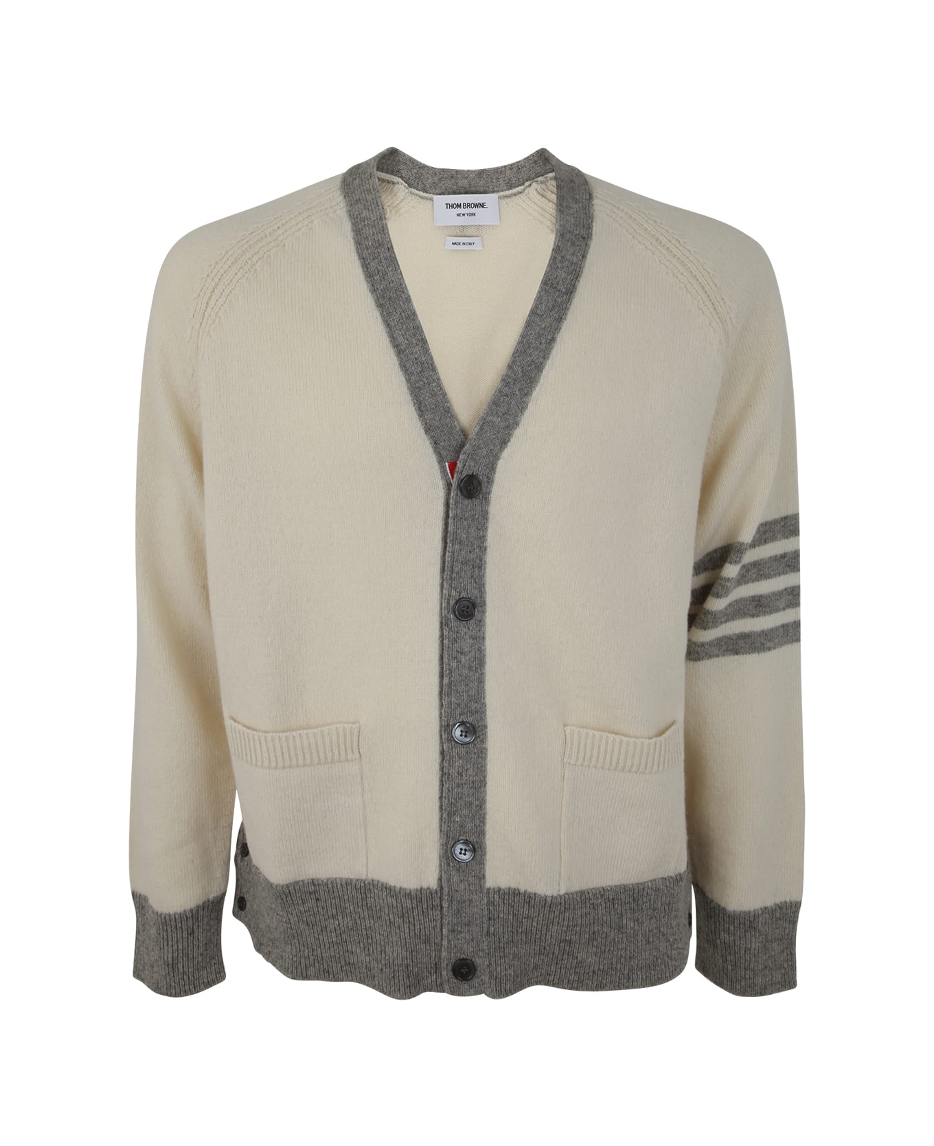 Thom Browne Jersey Stitch Raglan Sleeve Relaxed V Neck Cardigan In