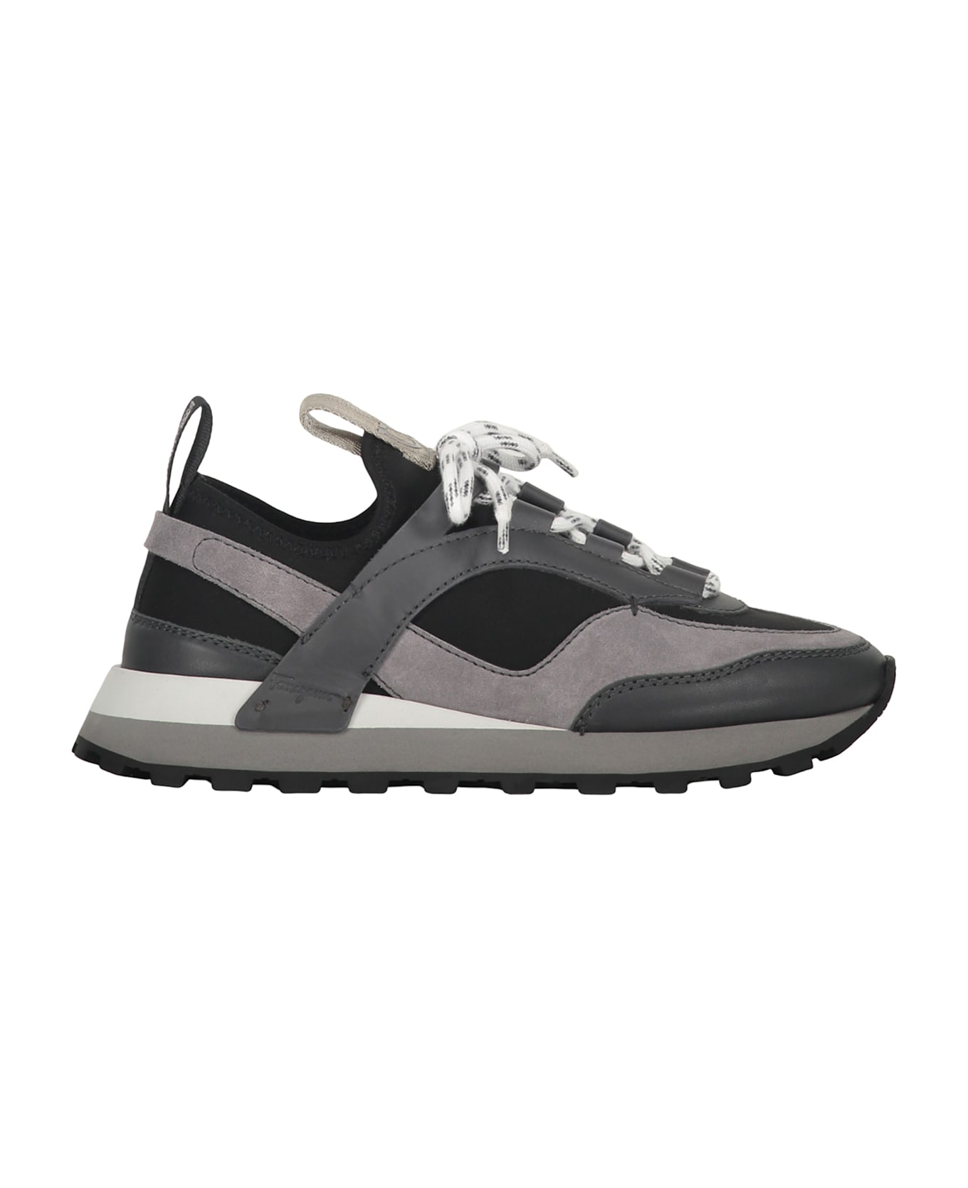 Ferragamo Techno Fabric And Leather Sneakers - grey