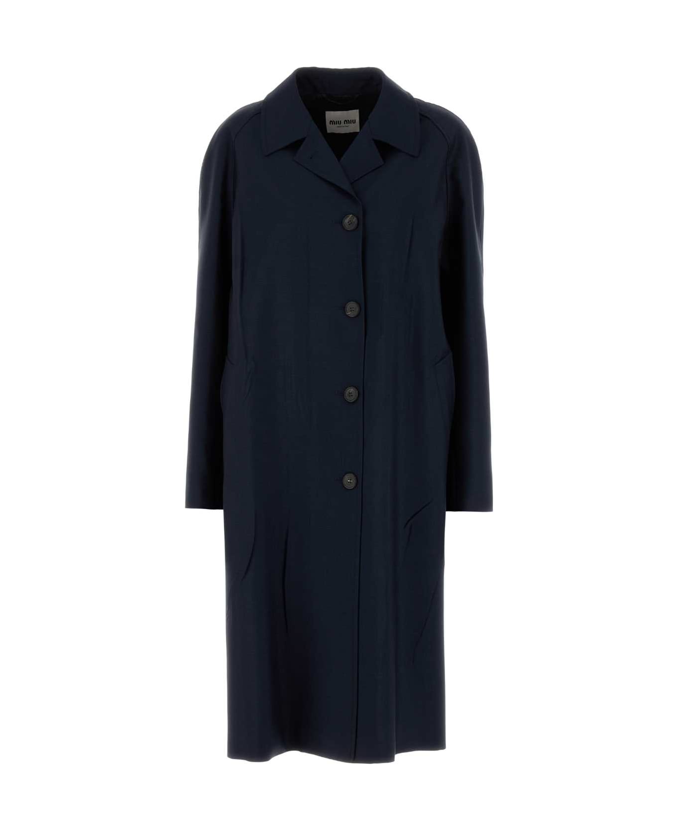 Miu Miu Navy Blue Mohair Blend Oversize Overcoat - NAVY