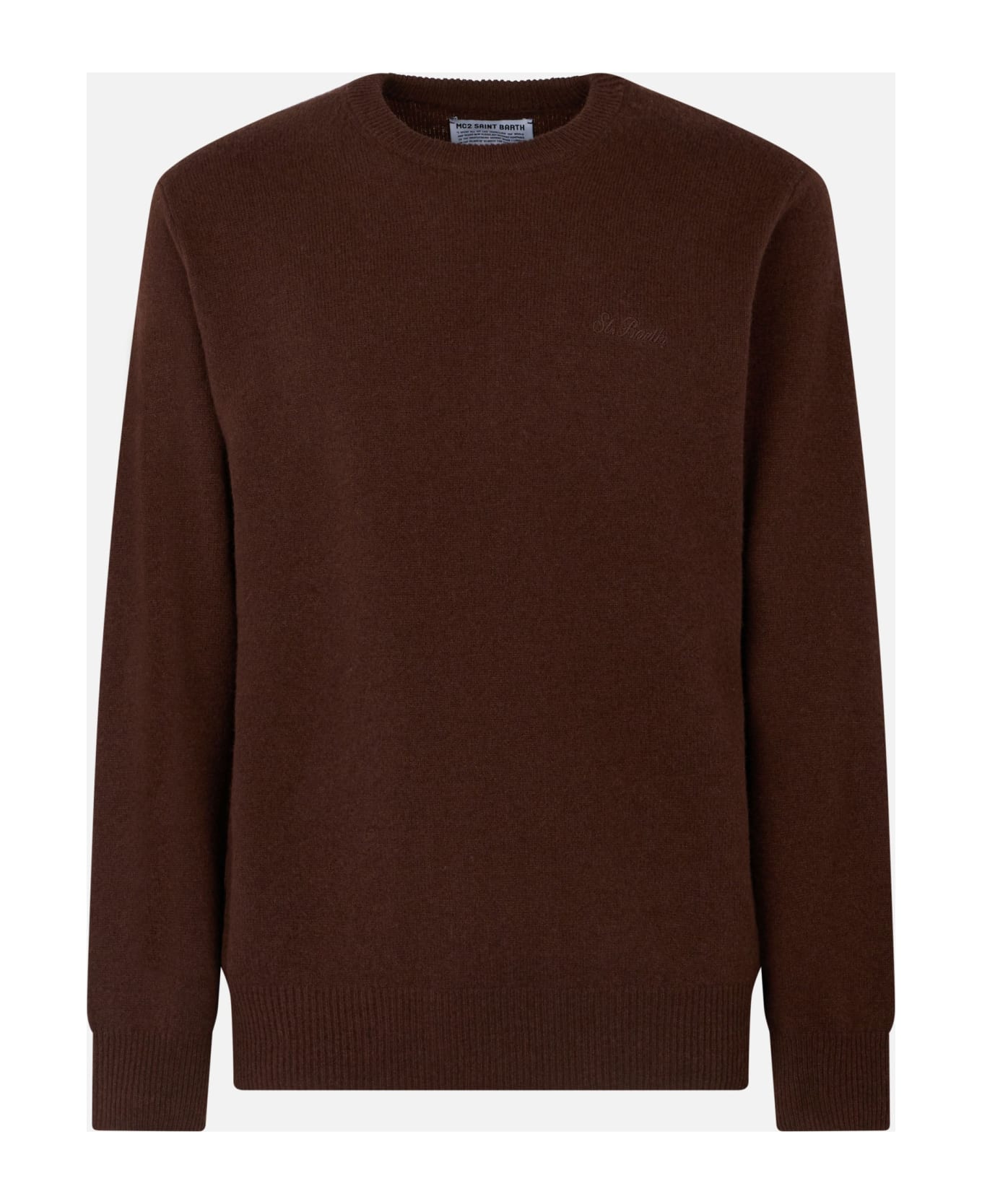 MC2 Saint Barth Man Crewneck Brown Lambswool Sweater With St. Barth Embroidery - BROWN