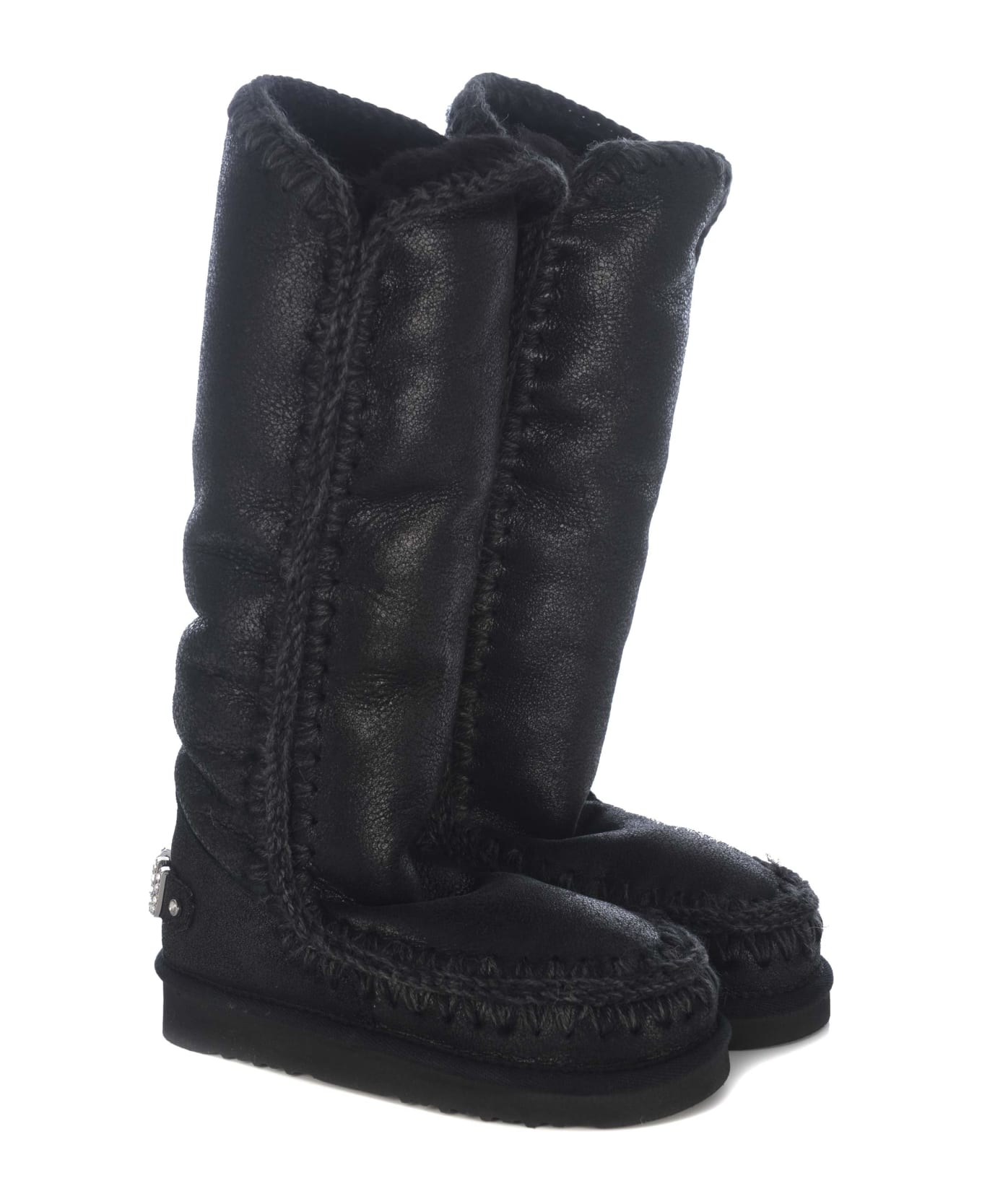 Mou Boots "eskimo40 Rhinestones" Made Of Leather - Black