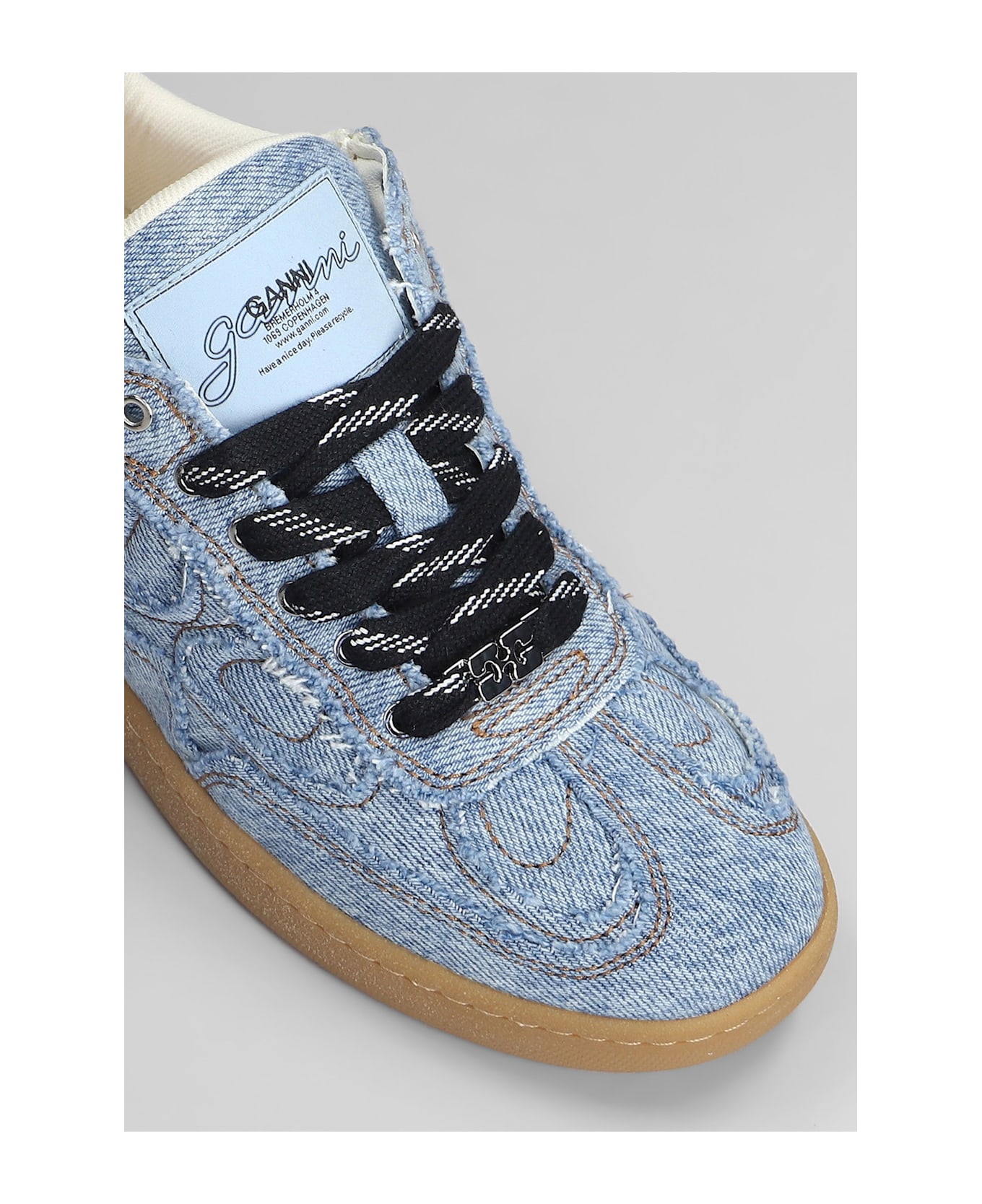 Ganni 08 Denim Raw Edge Sneakers In Blue Cotton - blue