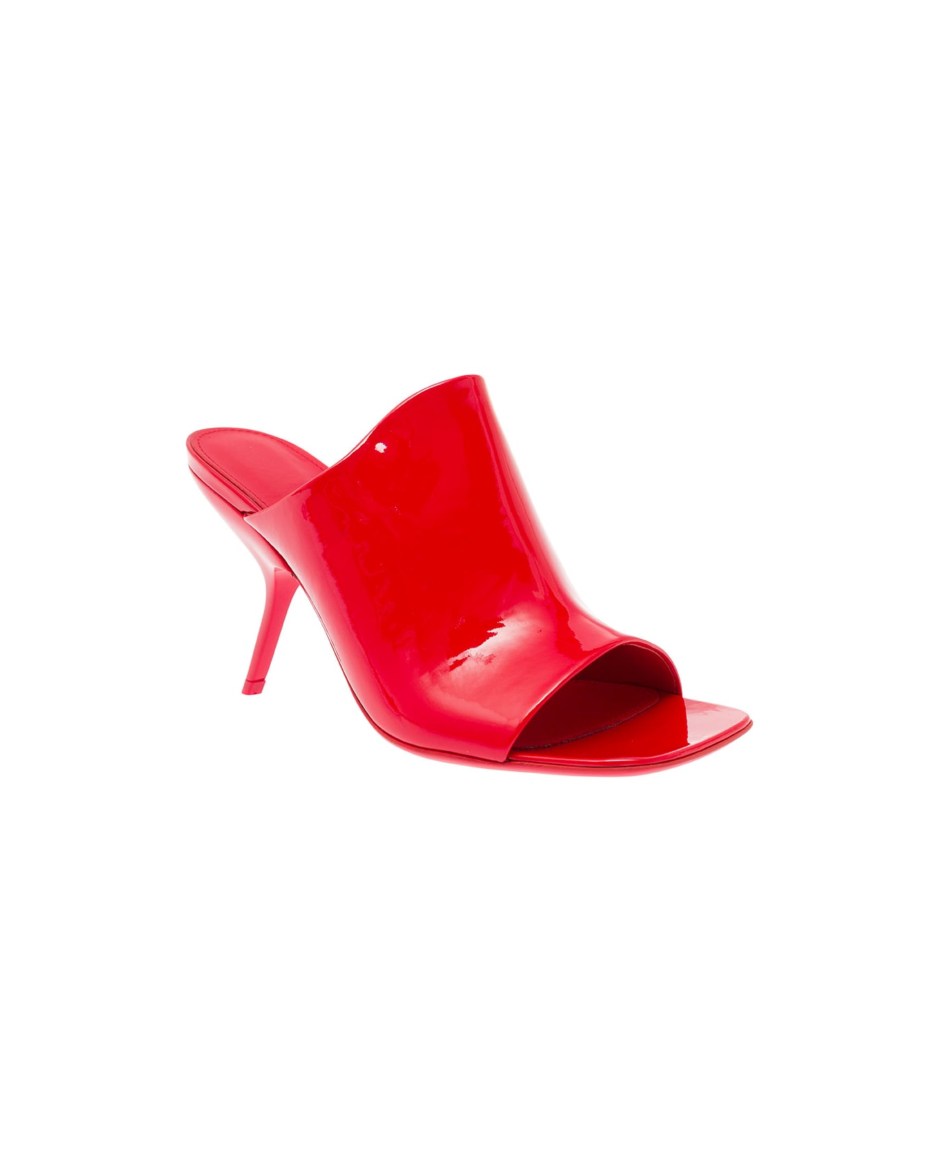 Ferragamo 'open Toe' Red Slide With Slanted, Contoured Heel In Patent Leather Woman - RED サンダル