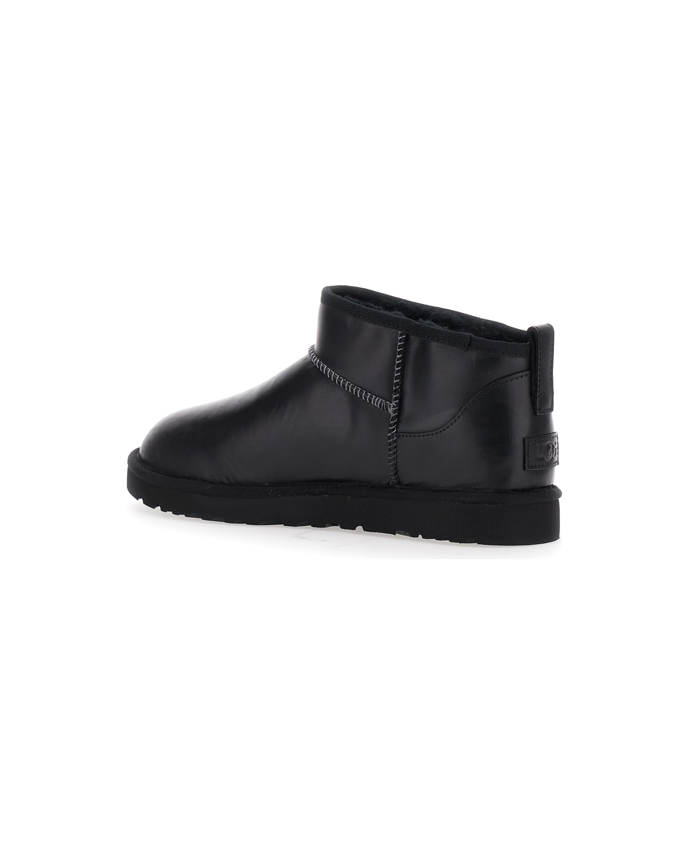 UGG 'ultra Mini' Black Boots With Logo Patch On Back In Leather Man - Black