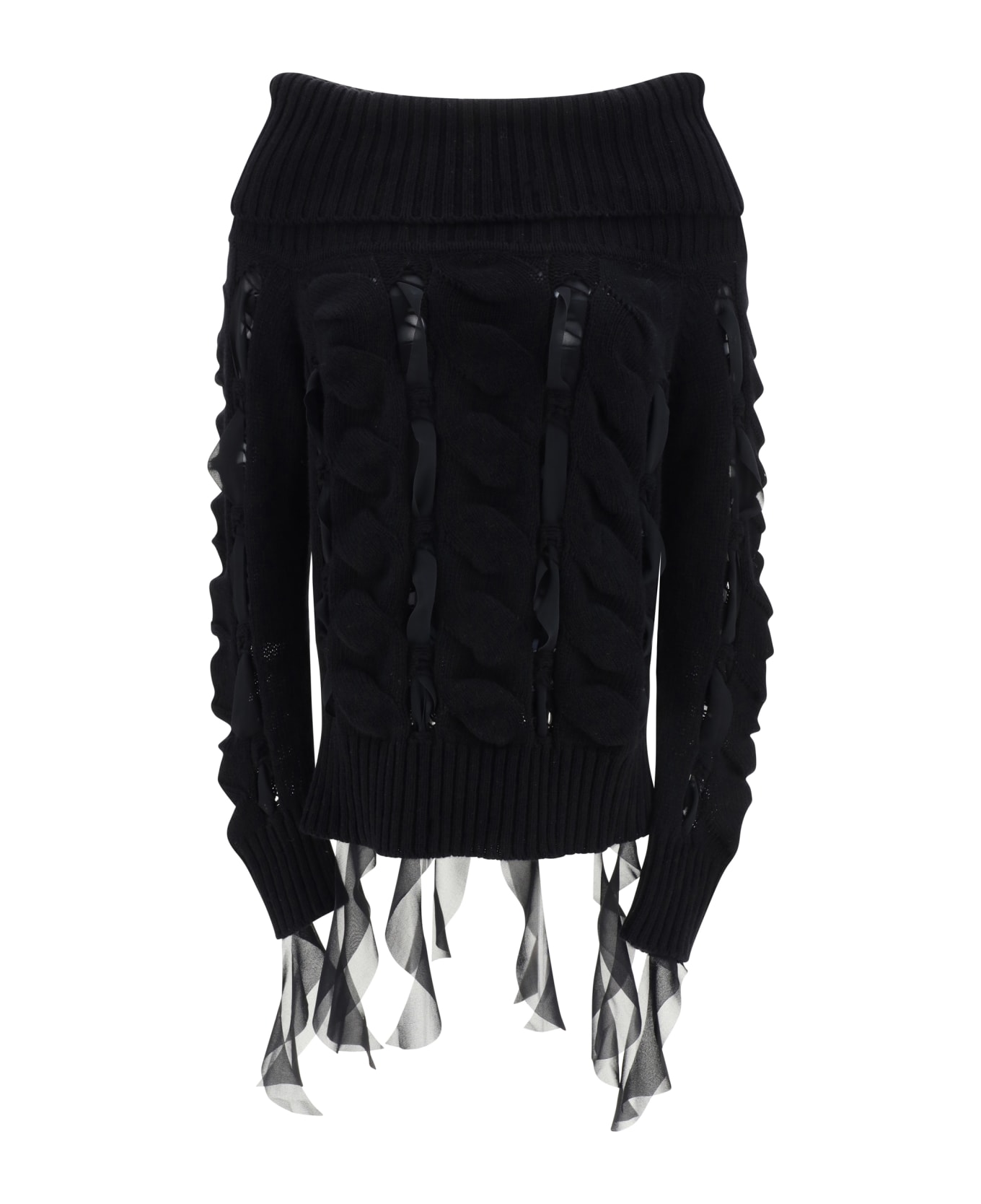 Blumarine Rouched Turtleneck Sweater Blumarine - BLACK