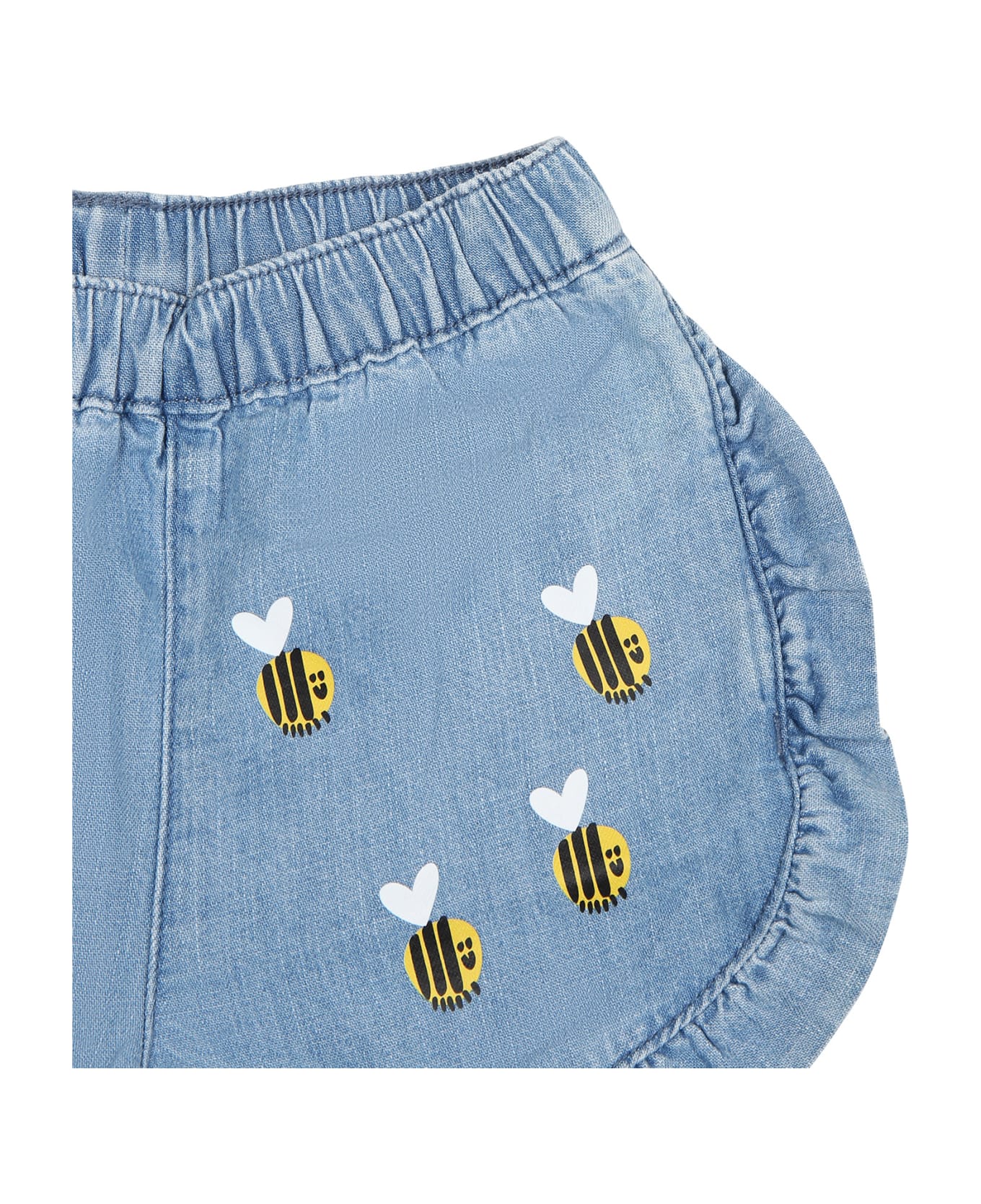 Stella McCartney Kids Blue Shorts For Baby Girl With Beees - Celeste/multicolor ボトムス