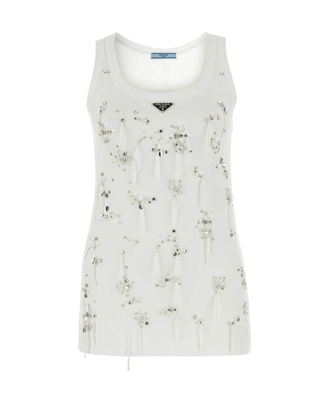Prada White Cotton Tank Top - BIANCO