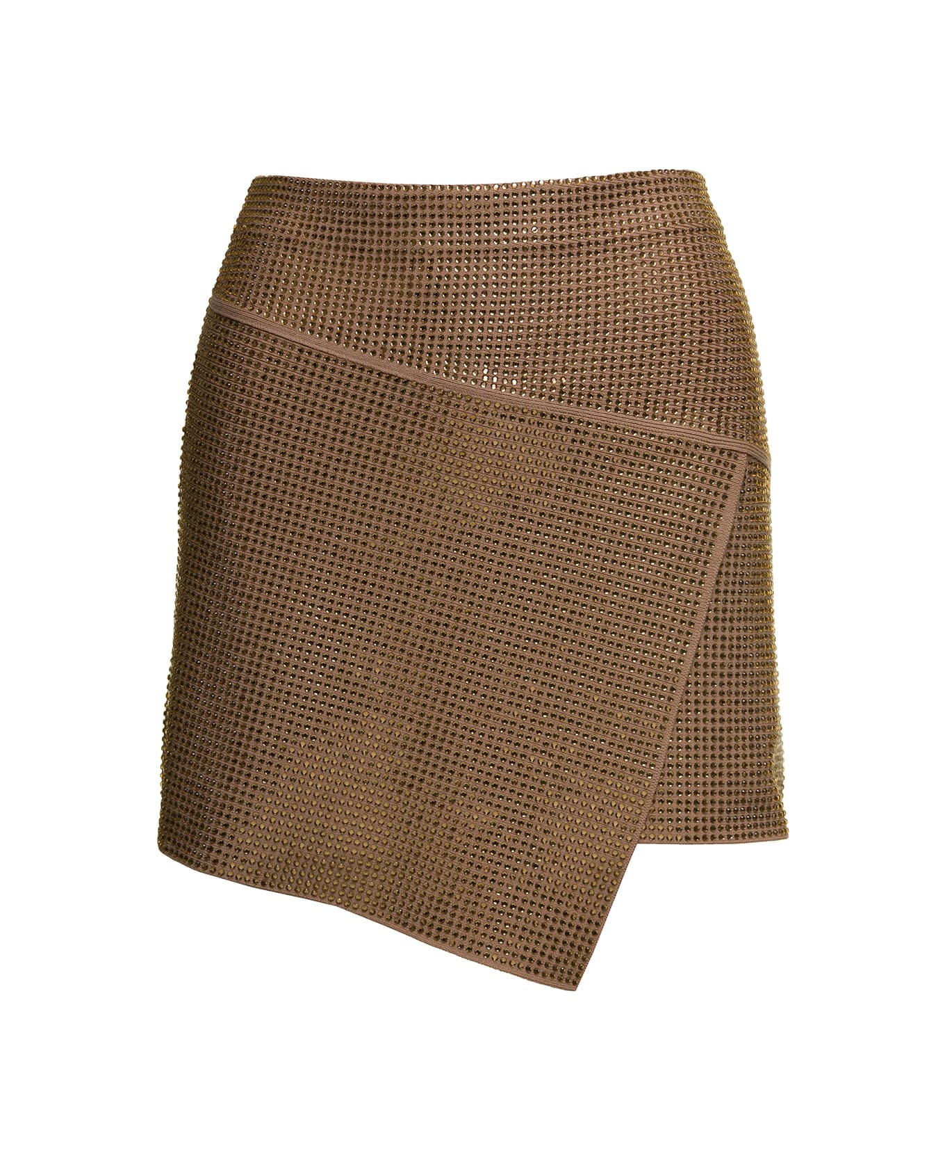 ANDREĀDAMO Full Strass A-line Panels Mini Skirt - Beige