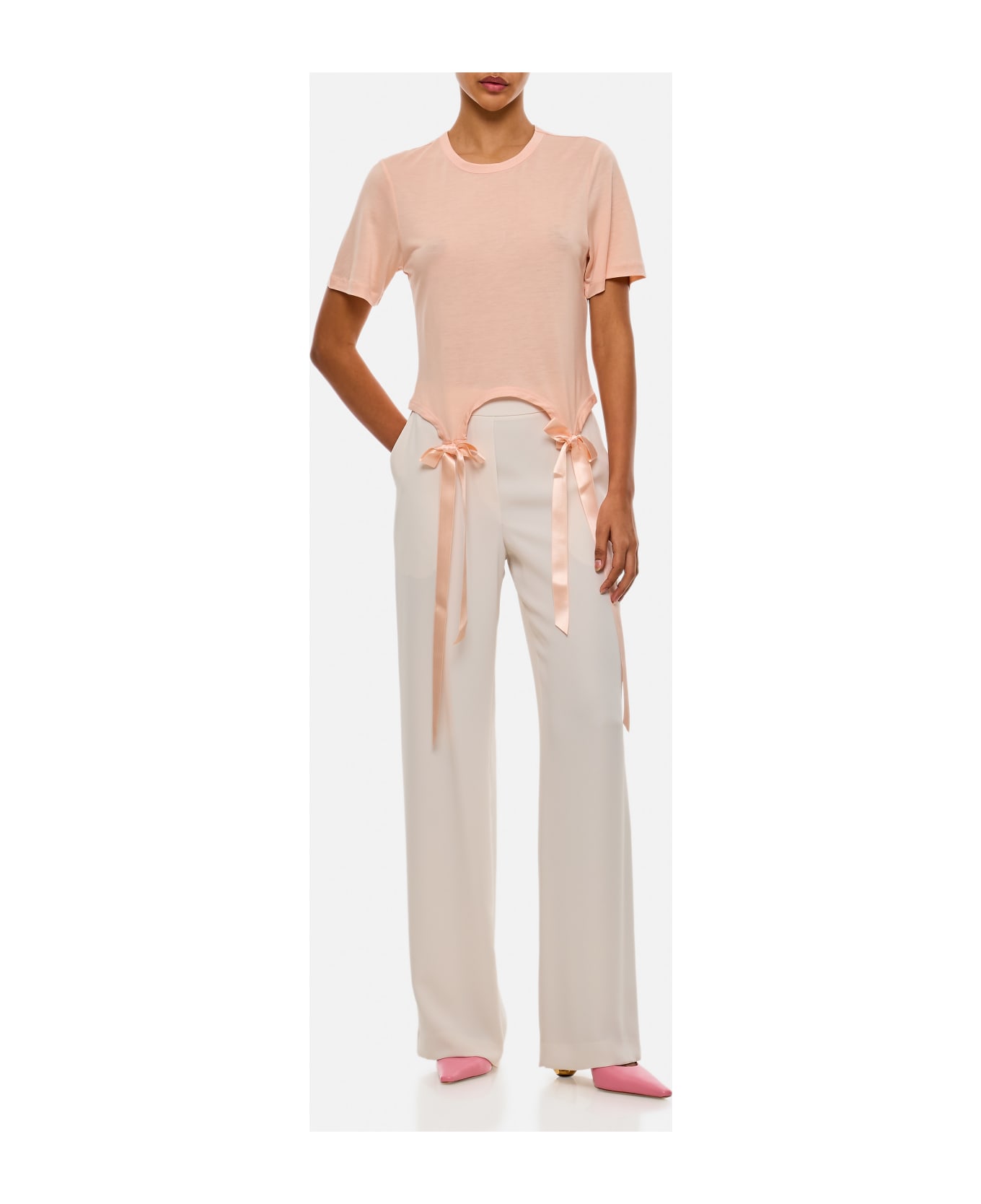 Simone Rocha Easy T-shirt W/ Bow Tails - Pink Tシャツ