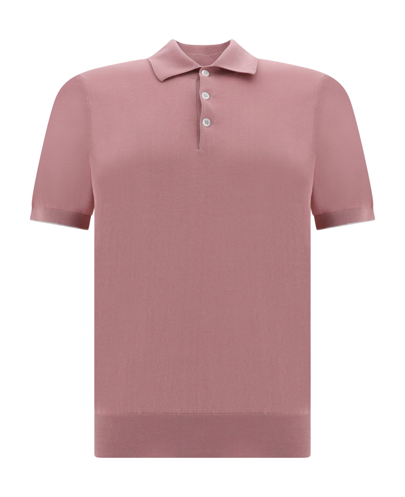 Brunello Cucinelli Rib Trim Regular Plain Polo Shirt - Rosa+nebbia