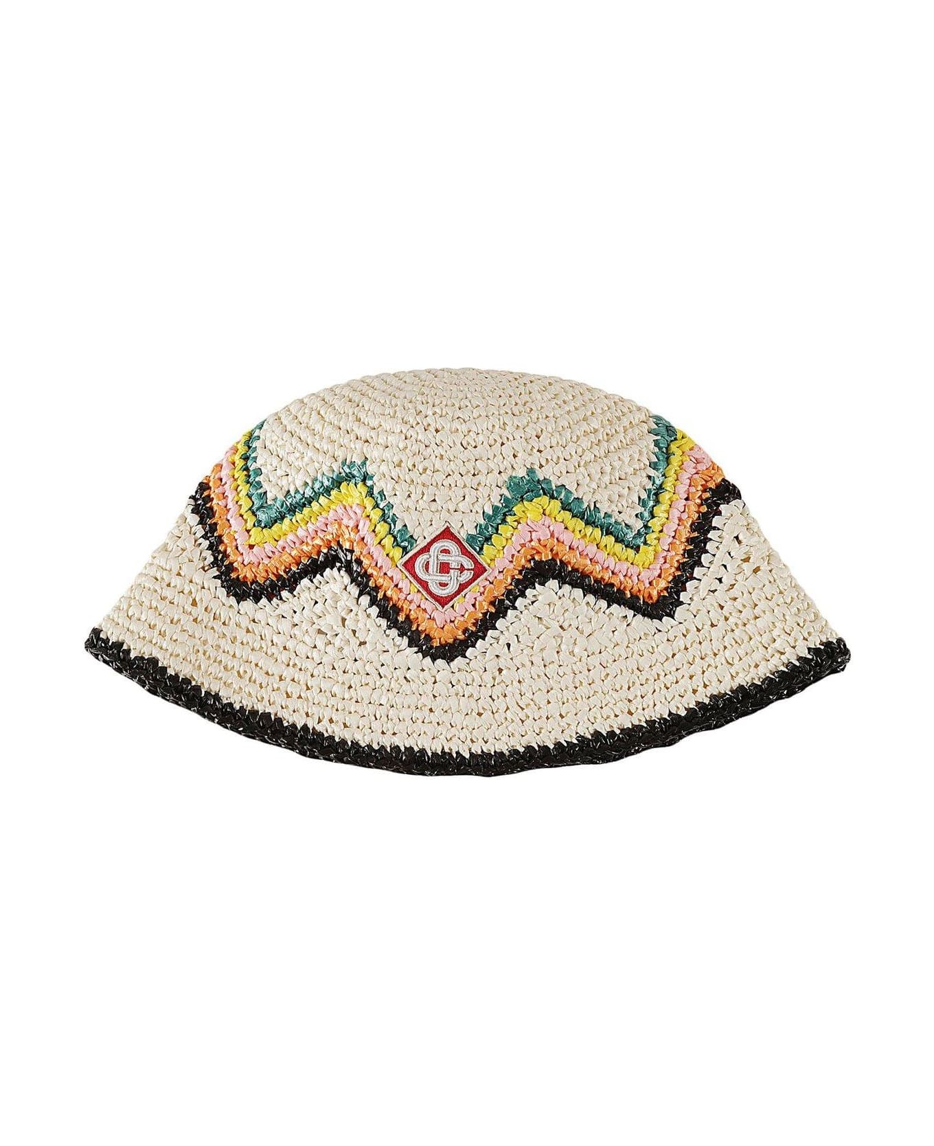 Casablanca Logo Patch Zigzag Interrwoven Bucket Hat - WHITE/ MULTI