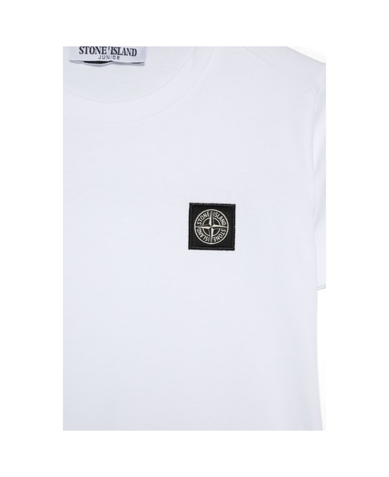 Stone Island Junior White T-shirt With Round Neck And Logo Patch On The Front In Cotton Boy - White