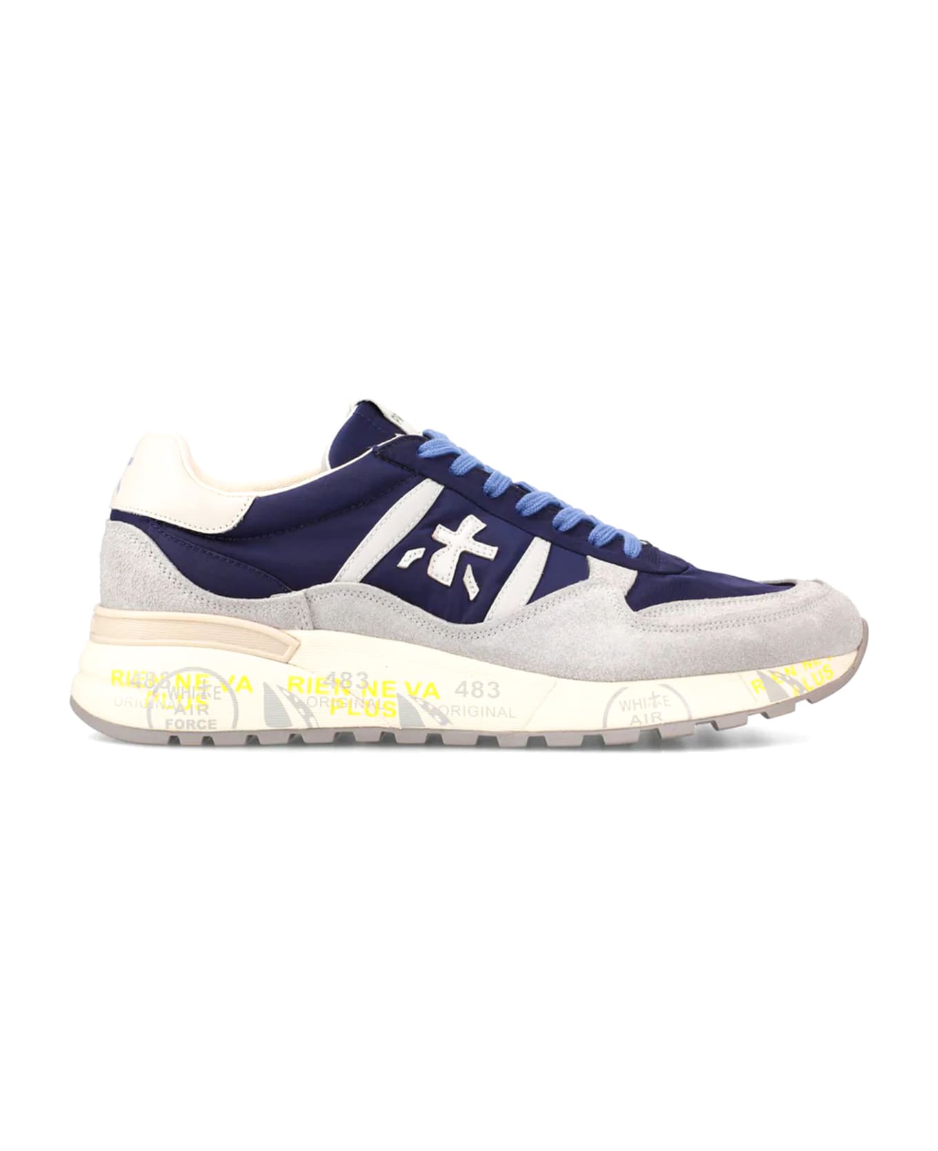 Premiata Landeck Sneakers In Blue Suede And Fabric - Blue/grey