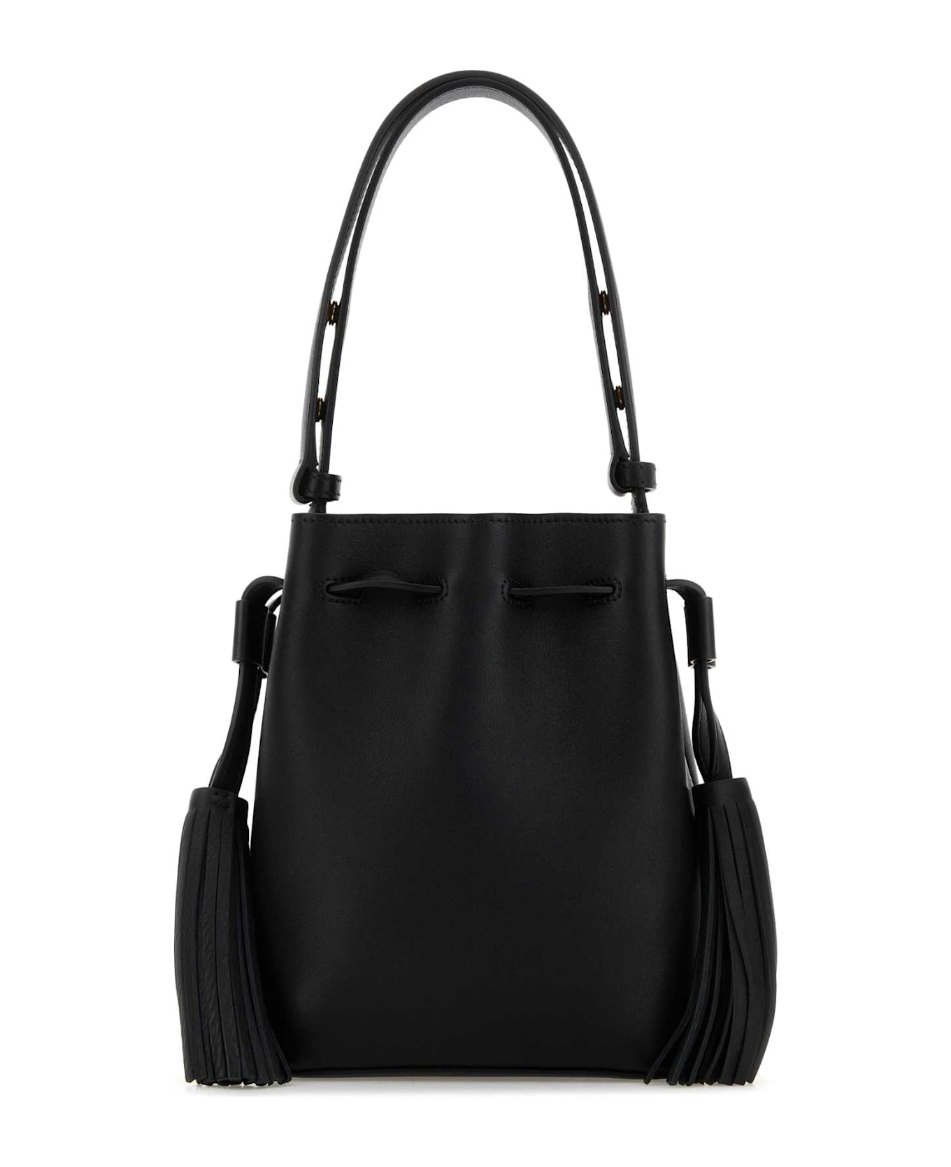 Valentino Garavani Black Leather Vlogo Signature Bucket Bag - NERO
