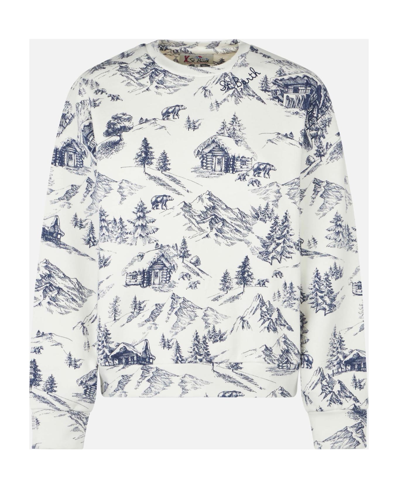 MC2 Saint Barth Woman Fleece Sweatshirt With Toile De Jouy Print - WHITE