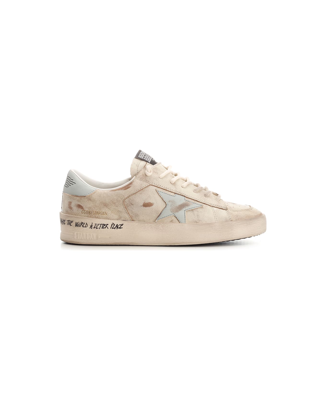 Golden Goose Stardan Leather Sneakers - White/Ecru/Aquamarine
