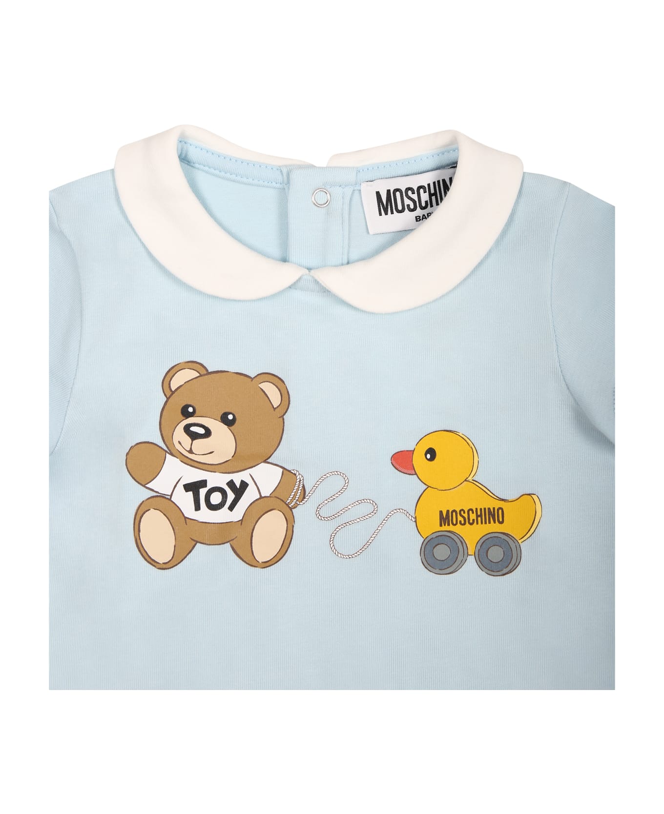 Moschino Light Blue Bodysuit For Baby Boy With Teddy Bear And Duck - Light Blue ボディスーツ＆セットアップ
