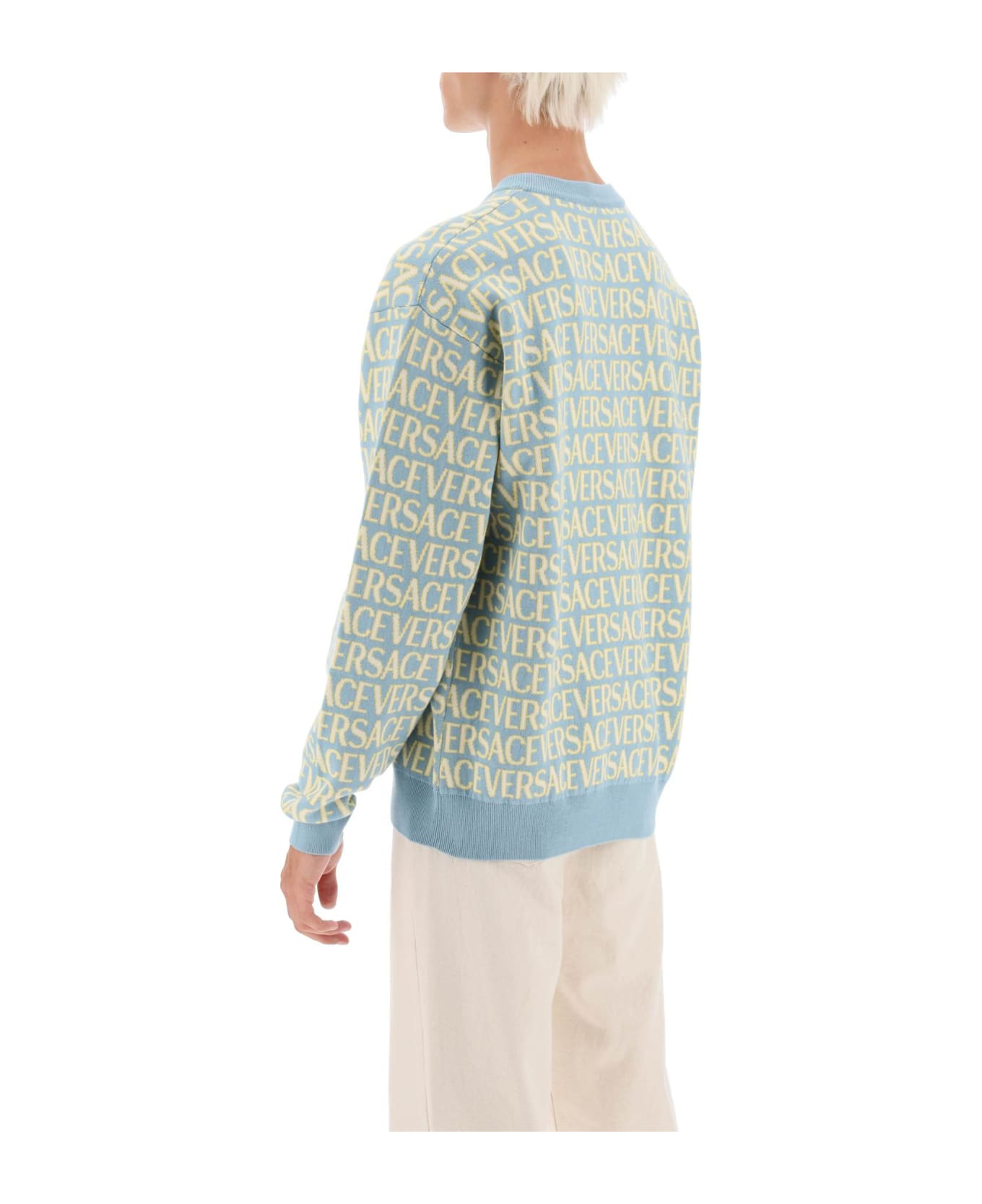 Versace Cotton Crew-neck Sweater - Light Blue ニットウェア