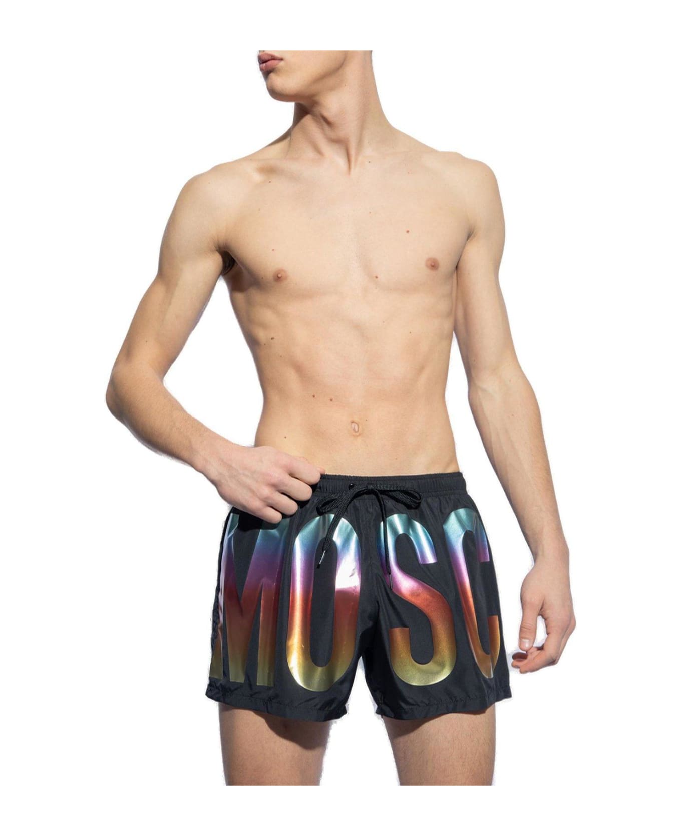 Moschino Logo Printed Swimming Shorts - Nero e Rosa ショートパンツ