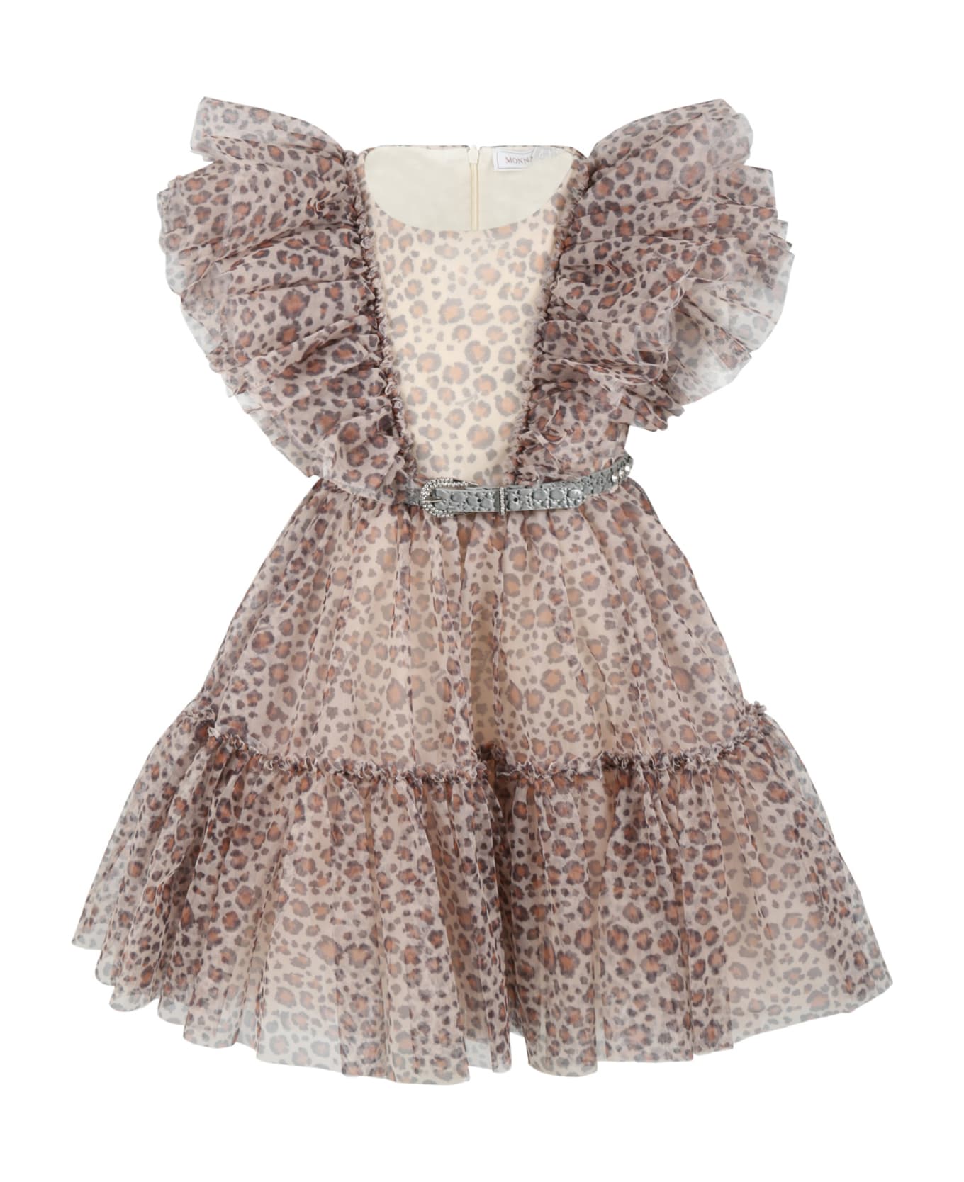 Monnalisa Beige Dress For Baby Girl With Spotted Print - Brown