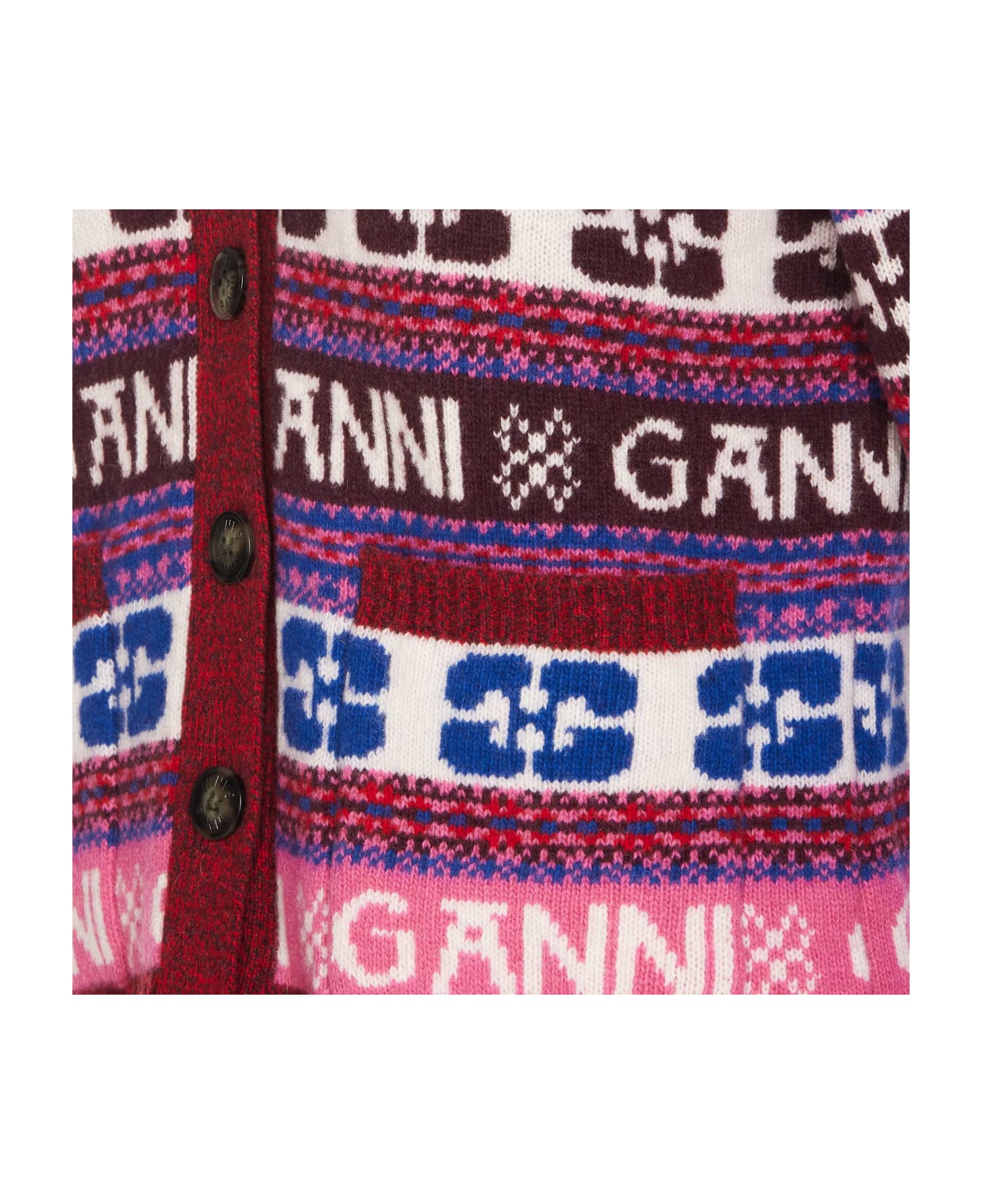 Ganni Pink Logo Wool Mix Cardigan - MultiColour