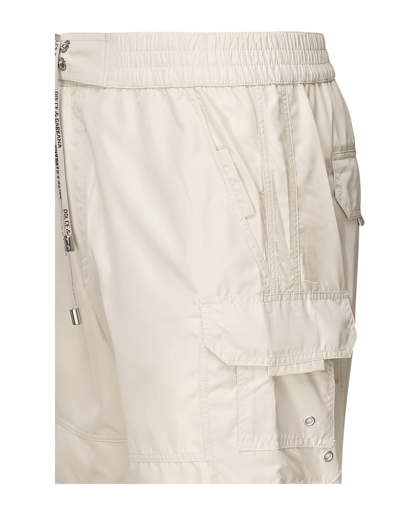 Dolce 
Gabbana Medium Swim Trunks With Logo Plaque - Beige