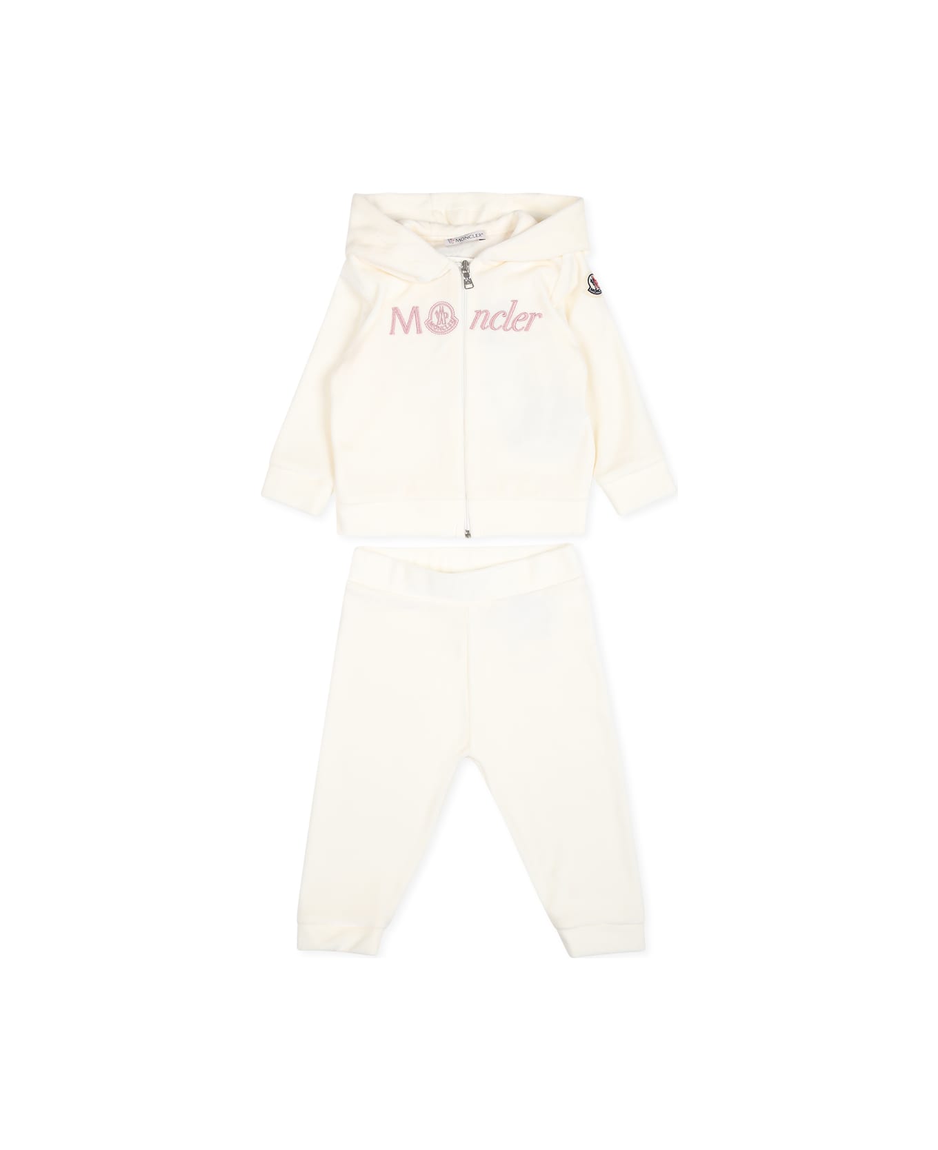 Moncler Ivory Suit For Baby Girl With Logo - Ivory