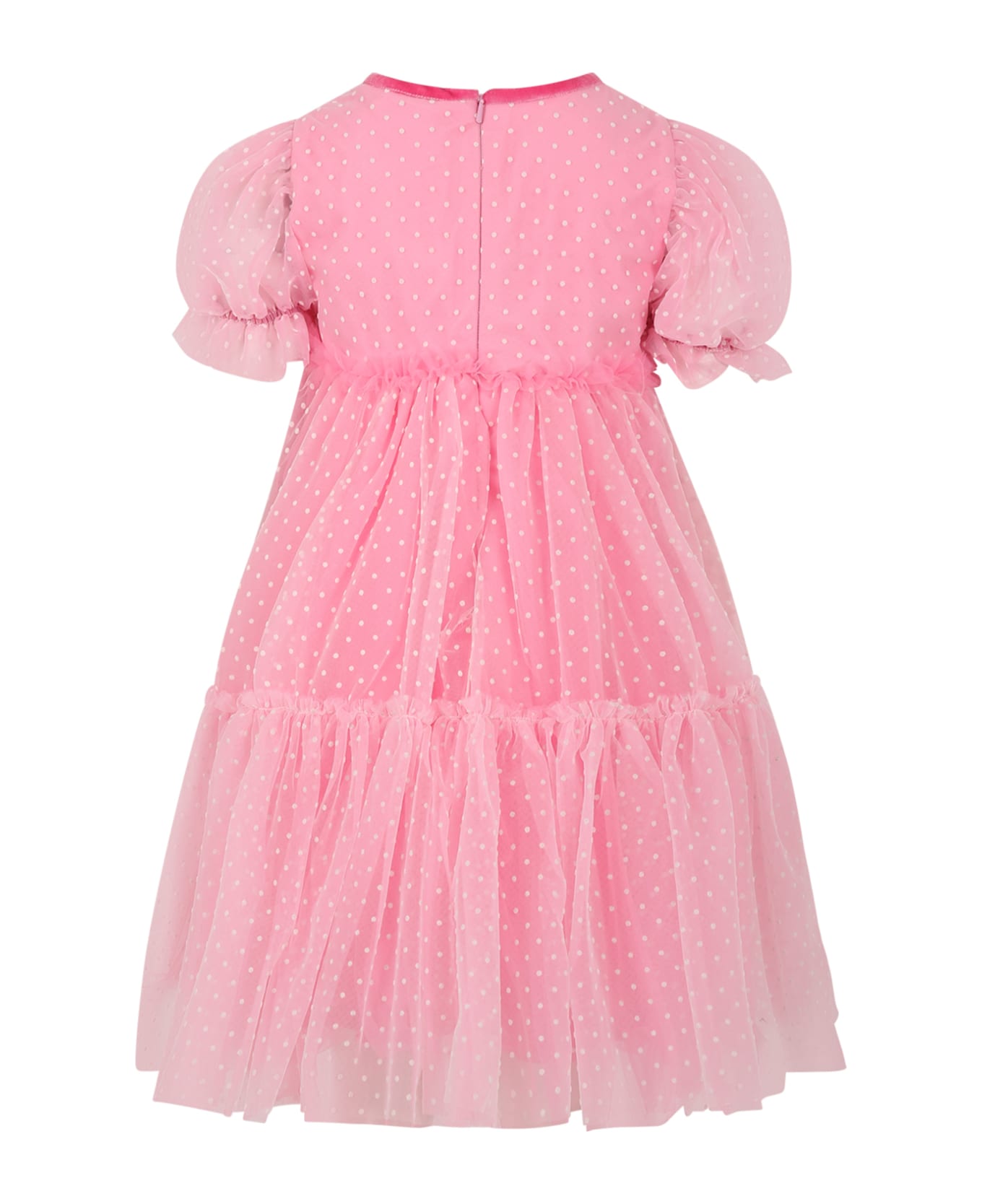 Monnalisa Pink Dress For Girl With Polka Dots - Pink ワンピース＆ドレス