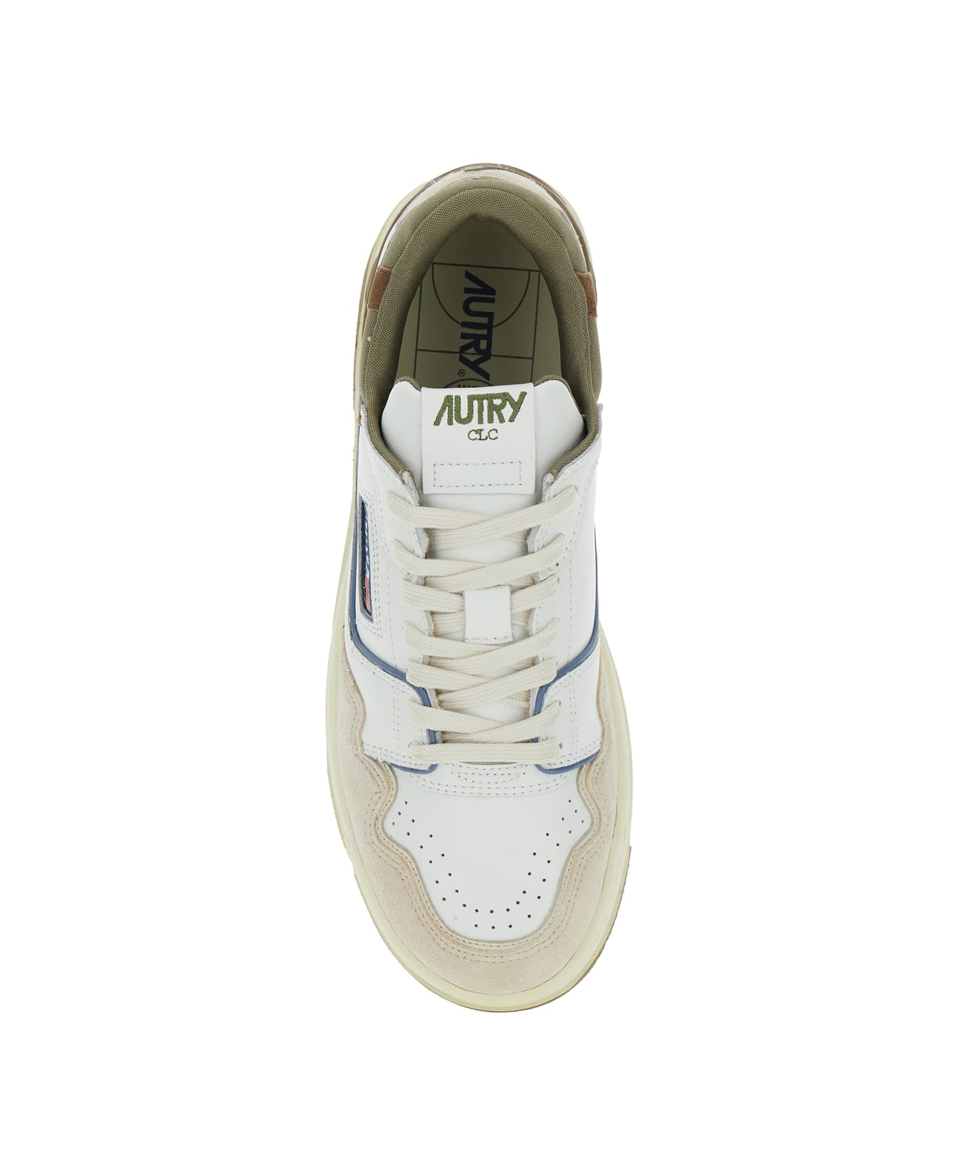 Autry White Low Top Sneakers With Green Details And Logo Patch In Leather And Suede Man - White