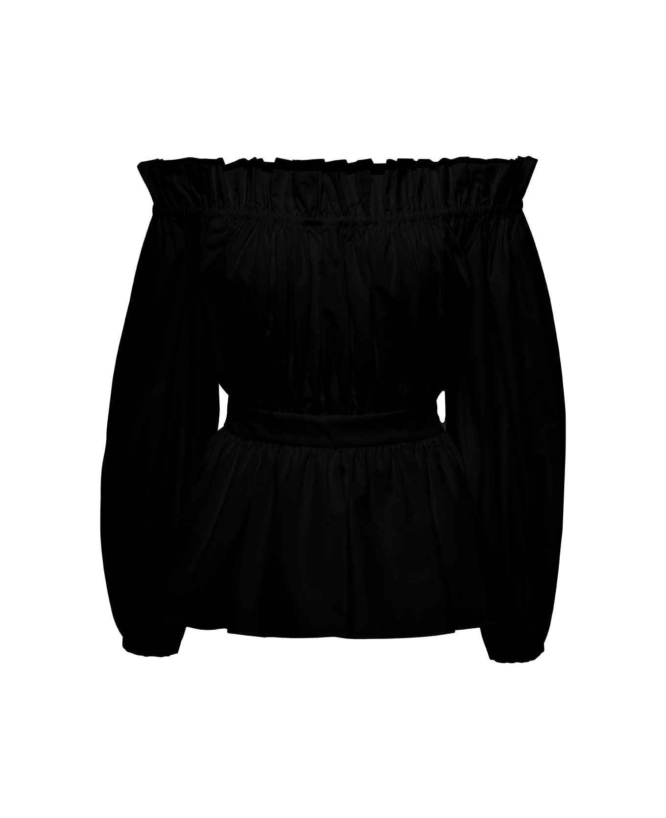 Alexander McQueen Black Off-the-shoulders Blouse With Gatherings In Cotton Woman - Black
