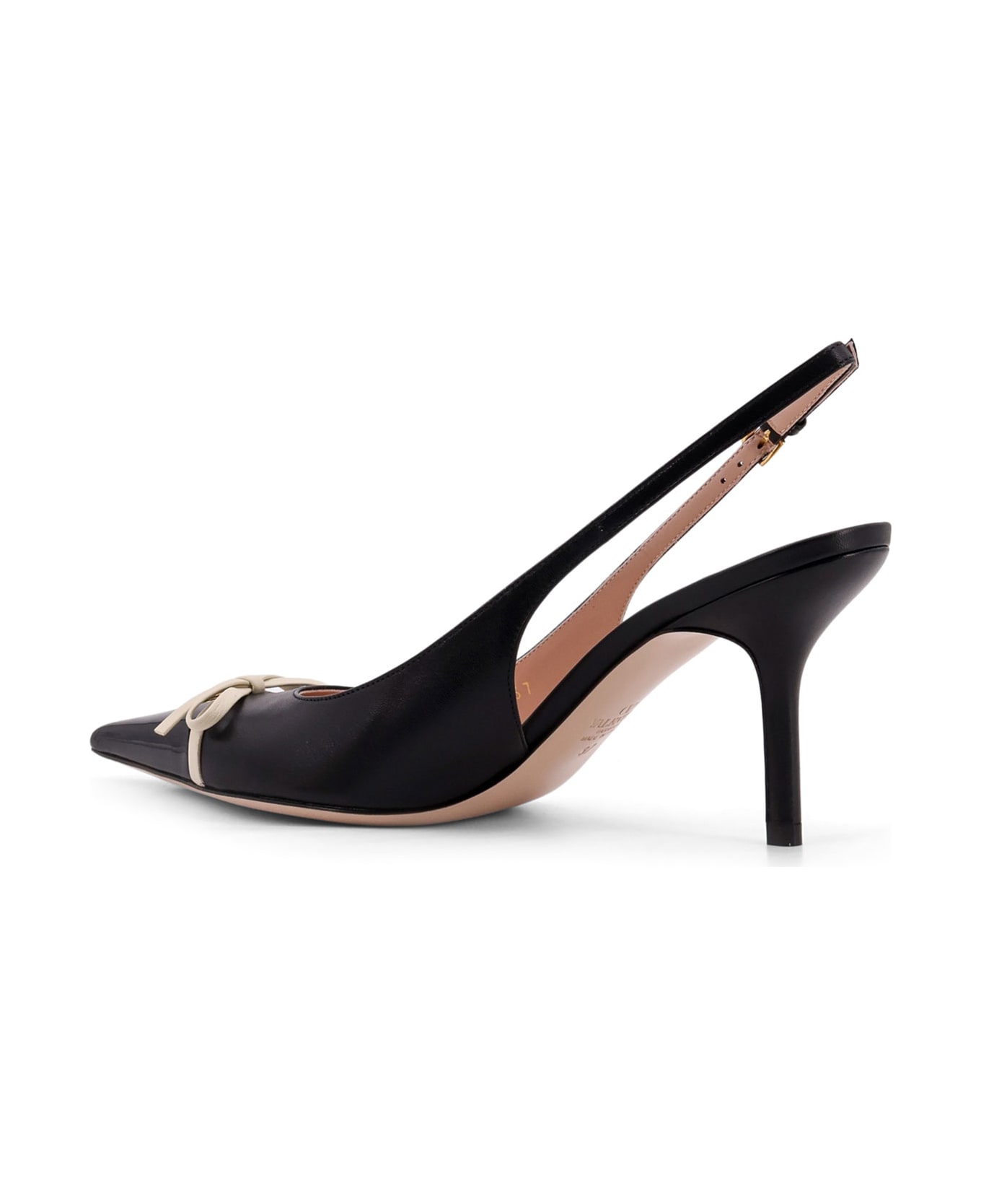 Valentino Garavani Leather Slingback With Patent Leather Toe - Black