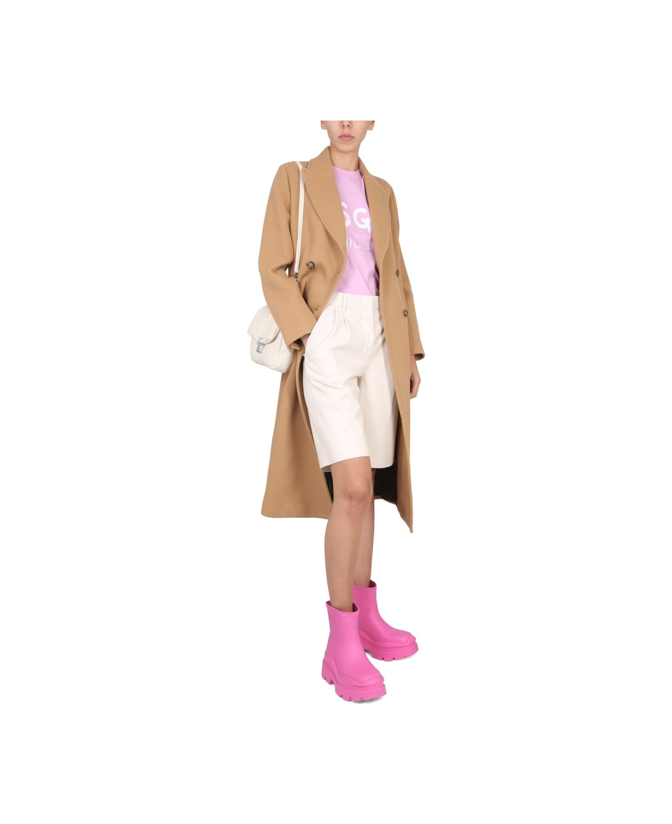 MSGM Double-breasted Coat - BEIGE