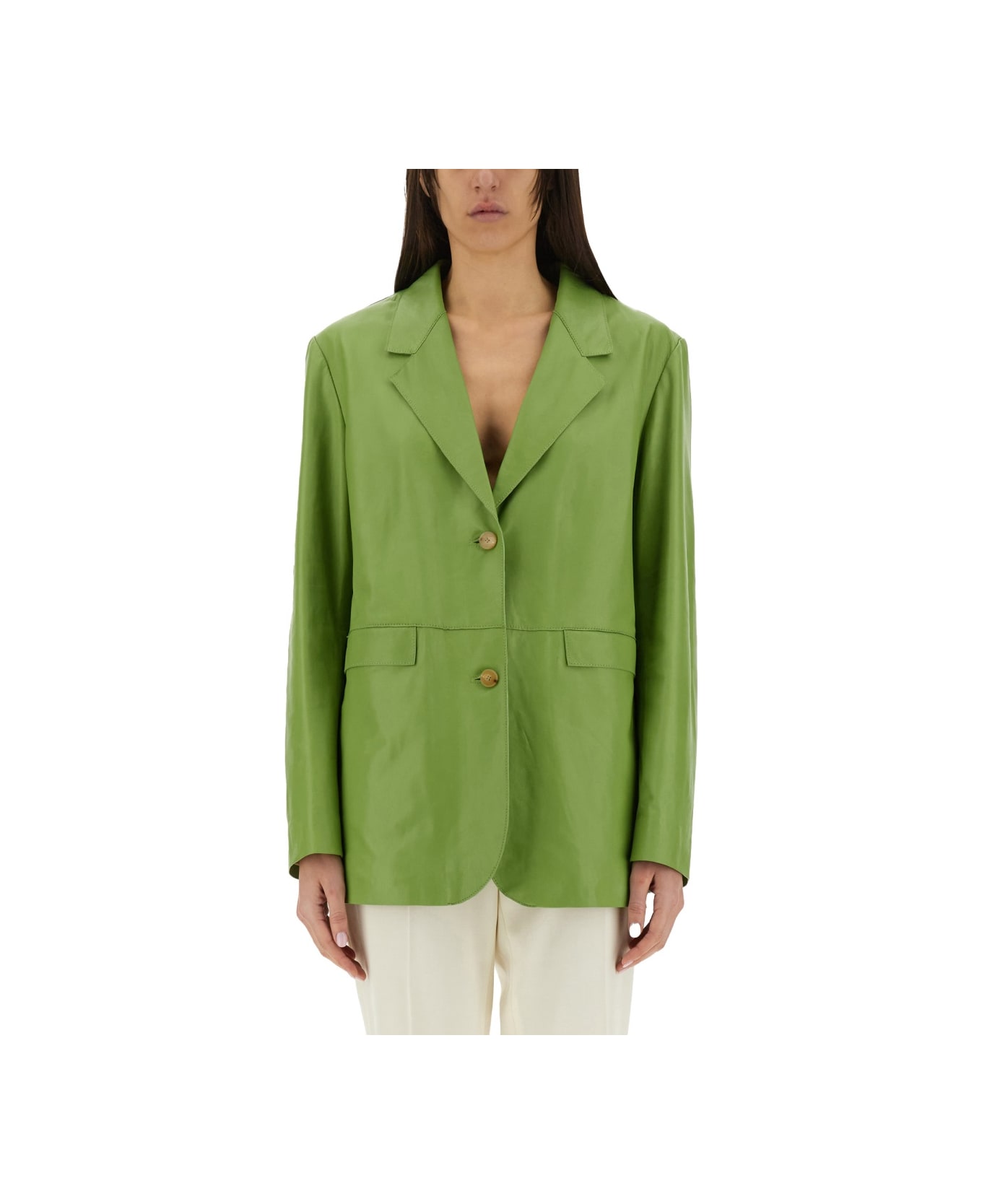 Alysi Oversized Leather Blazer - GREEN
